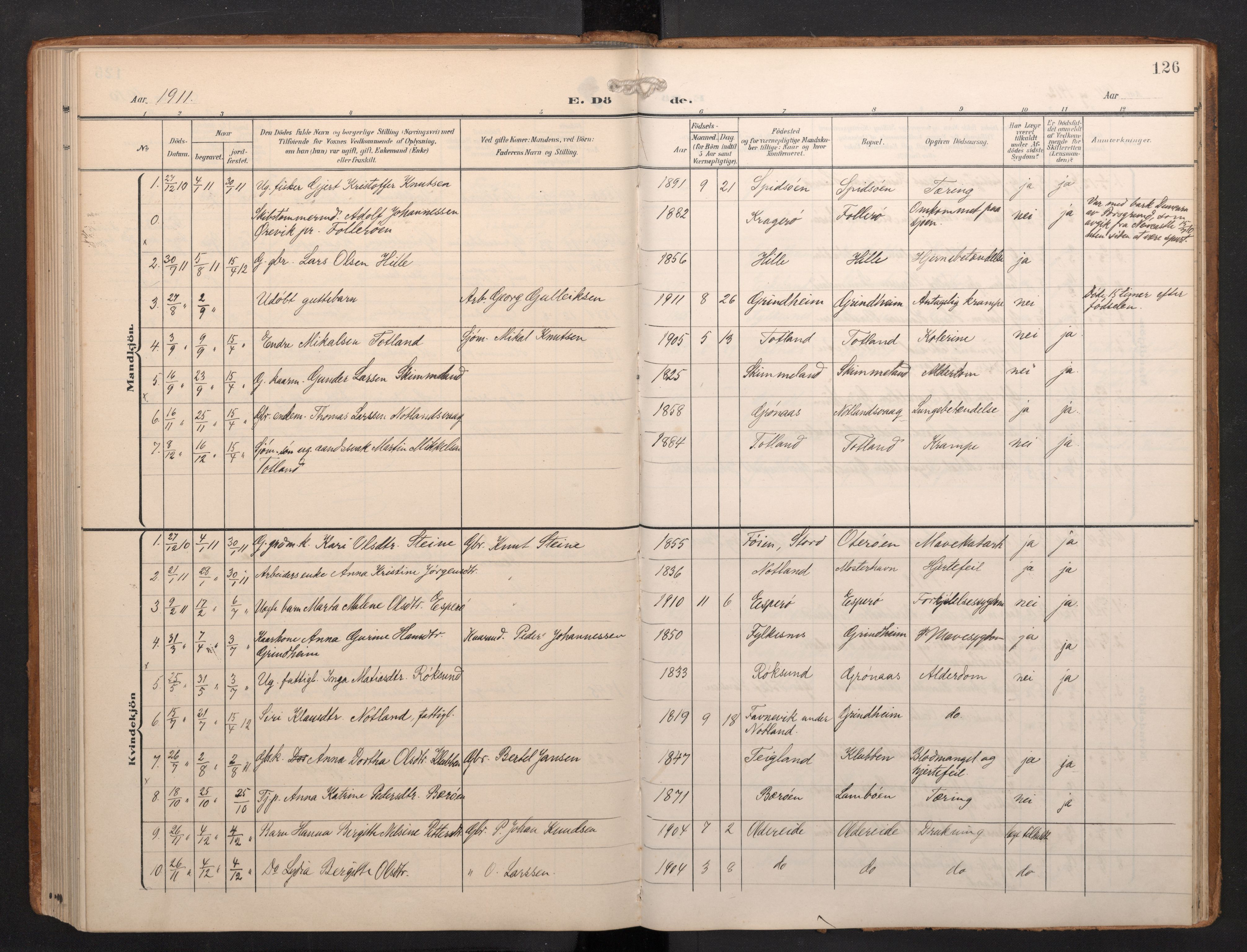 Finnås sokneprestembete, AV/SAB-A-99925/H/Ha/Haa/Haab/L0003: Parish register (official) no. B 3, 1907-1923, p. 126