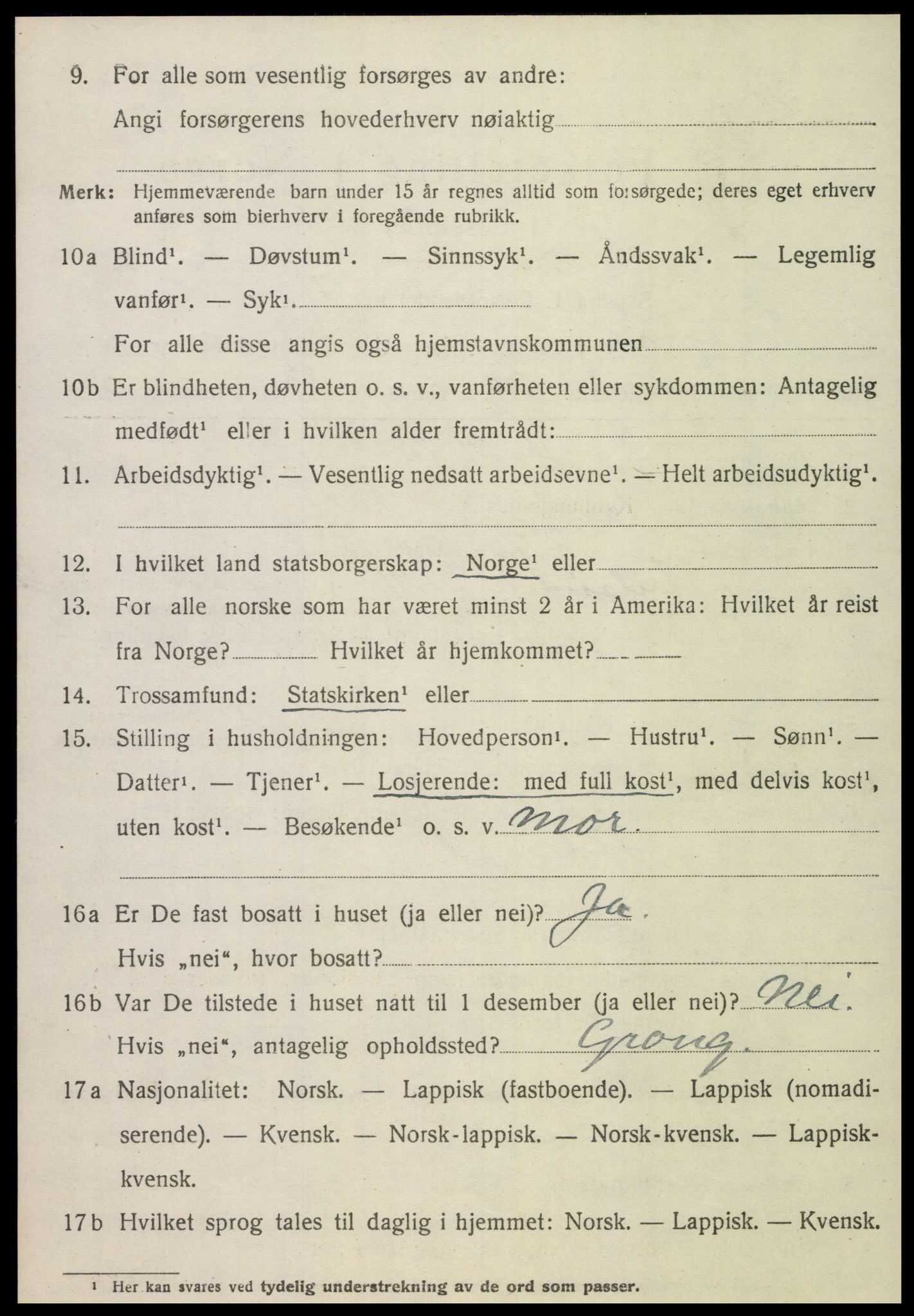 SAT, 1920 census for Grong, 1920, p. 4076