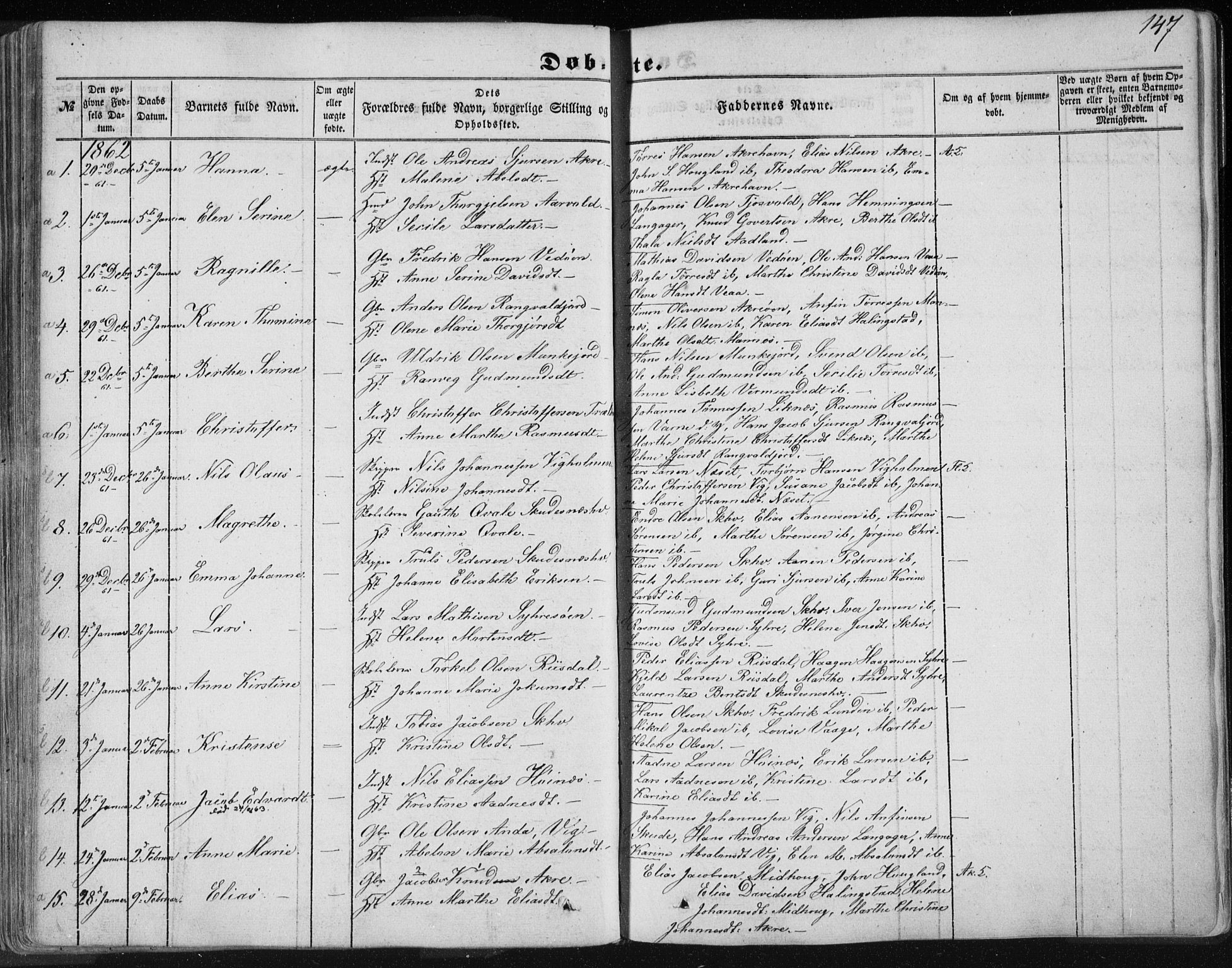 Skudenes sokneprestkontor, SAST/A -101849/H/Ha/Haa/L0004: Parish register (official) no. A 3.1, 1847-1863, p. 147