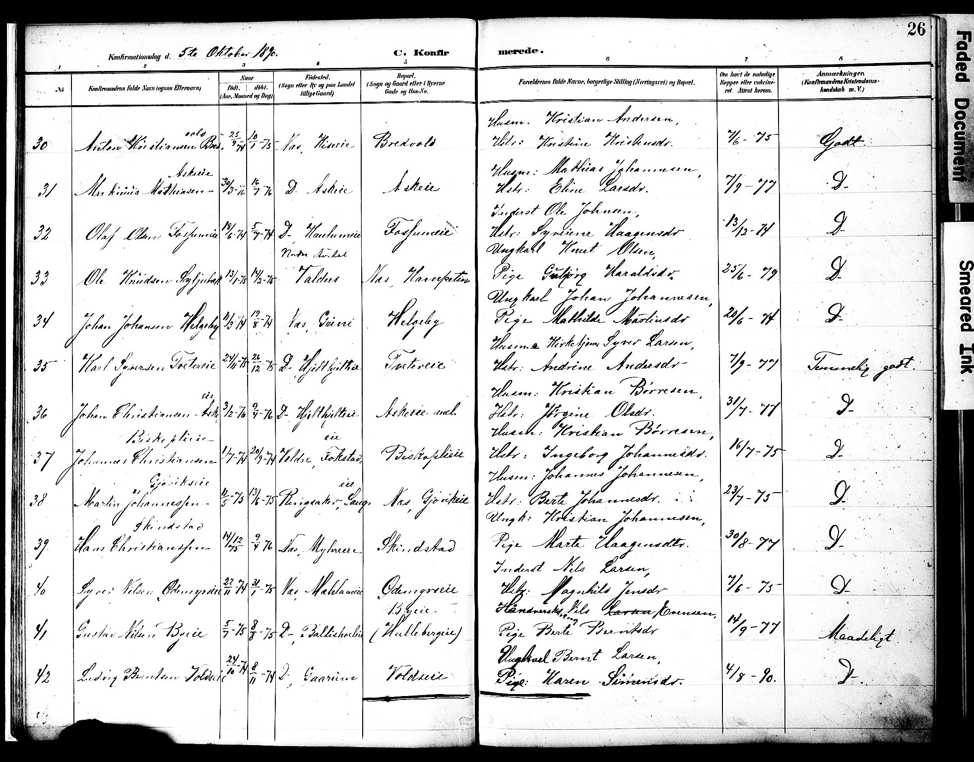 Nes prestekontor, Hedmark, AV/SAH-PREST-020/K/Ka/L0010: Parish register (official) no. 10, 1887-1905, p. 26