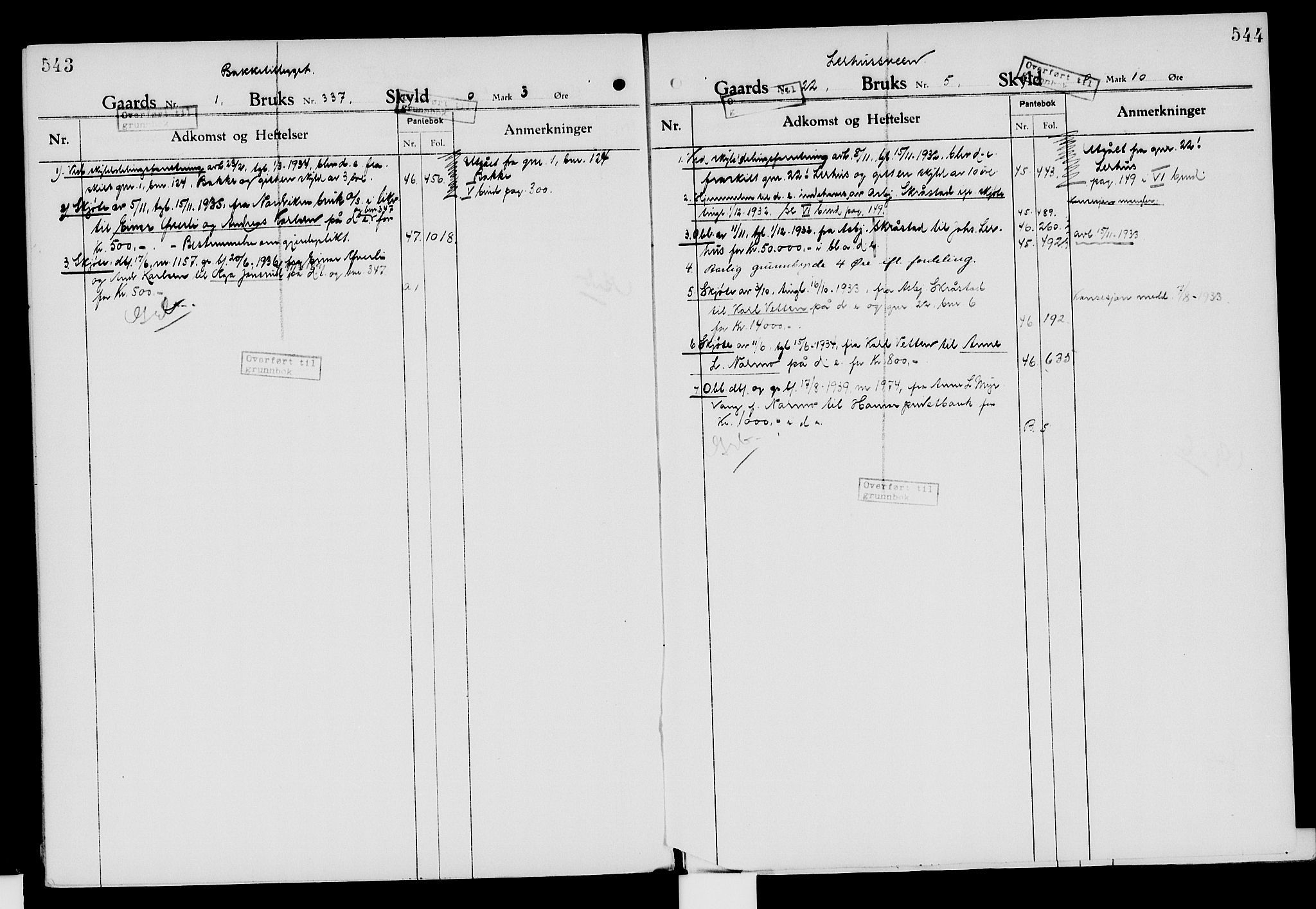 Nord-Hedmark sorenskriveri, SAH/TING-012/H/Ha/Had/Hade/L0007: Mortgage register no. 4.7, 1924-1940, p. 543-544