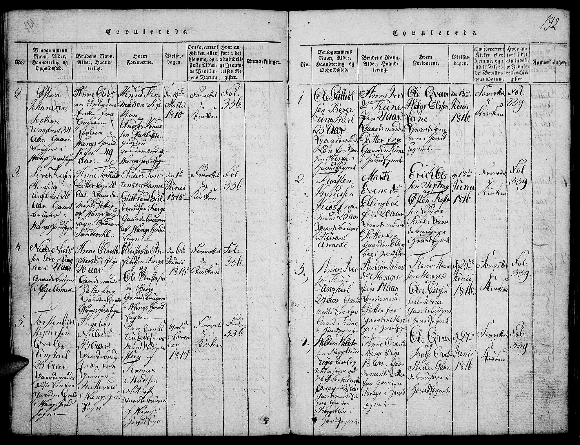 Vang prestekontor, Valdres, SAH/PREST-140/H/Hb/L0002: Parish register (copy) no. 2, 1814-1889, p. 192