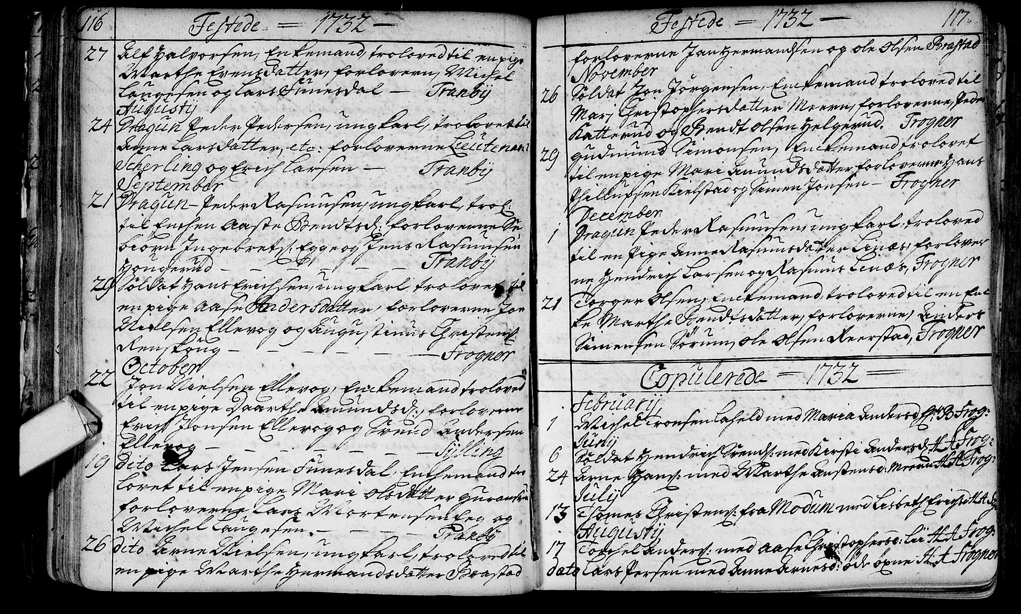 Lier kirkebøker, AV/SAKO-A-230/F/Fa/L0003: Parish register (official) no. I 3, 1727-1748, p. 116-117