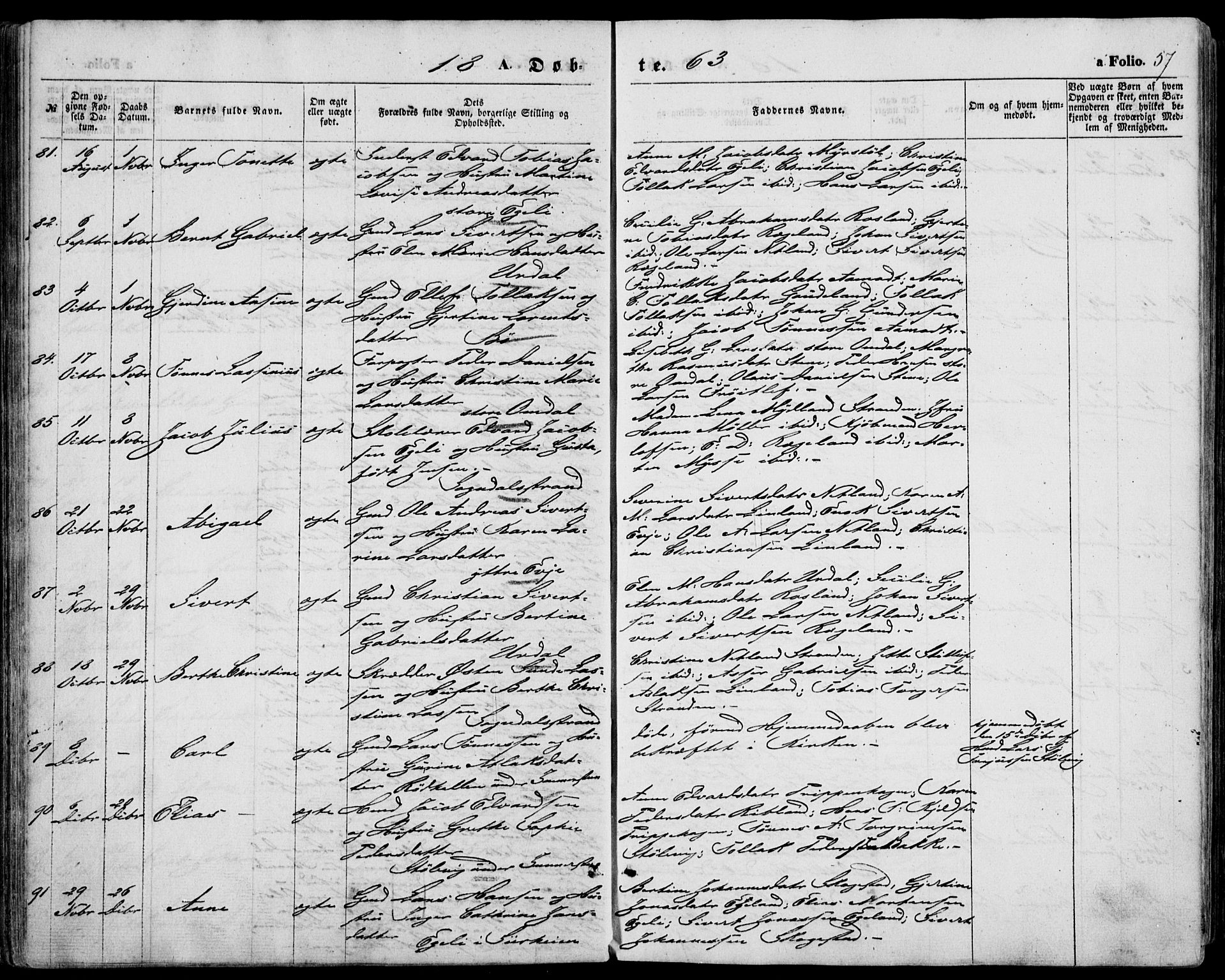 Sokndal sokneprestkontor, AV/SAST-A-101808: Parish register (official) no. A 9, 1857-1874, p. 57