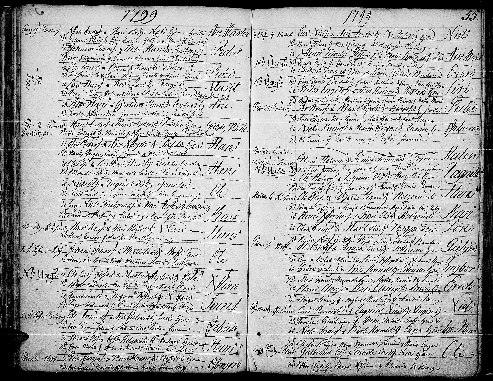 Land prestekontor, SAH/PREST-120/H/Ha/Haa/L0006: Parish register (official) no. 6, 1784-1813, p. 55