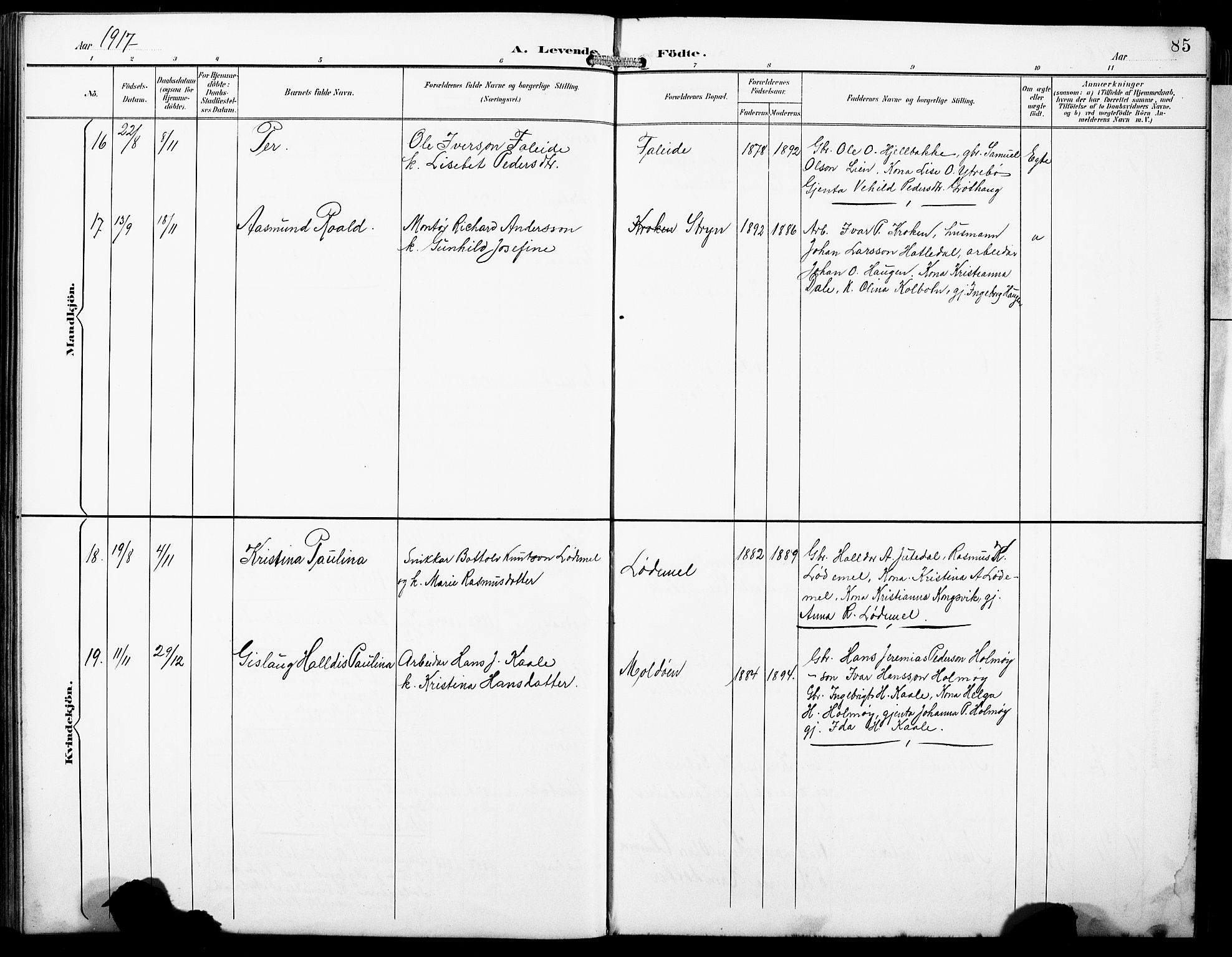 Hornindal sokneprestembete, SAB/A-82401/H/Hab: Parish register (copy) no. A 2, 1894-1927, p. 85