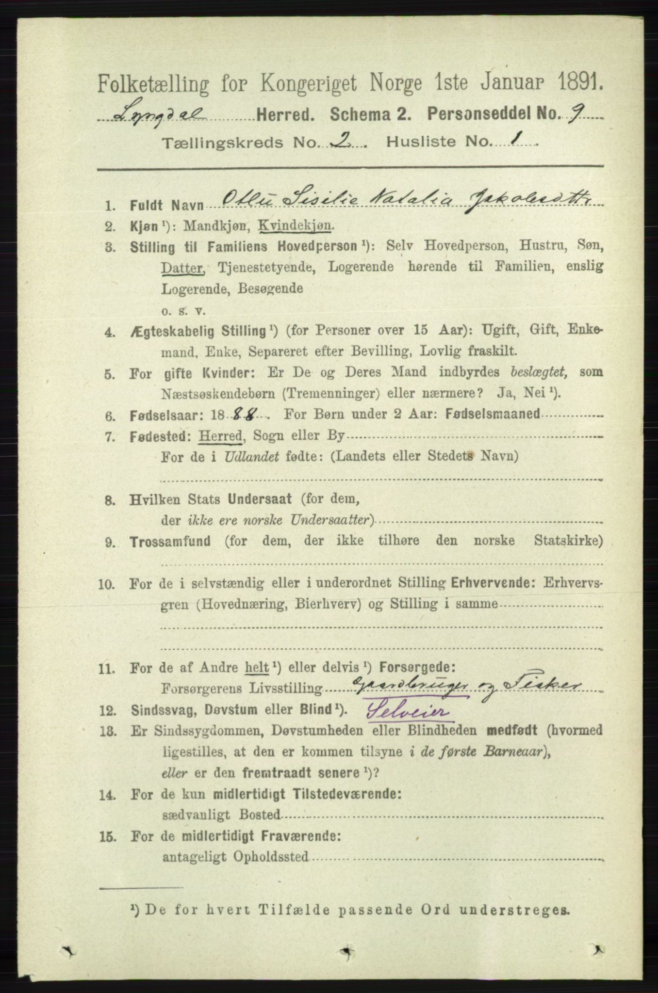 RA, 1891 census for 1032 Lyngdal, 1891, p. 554