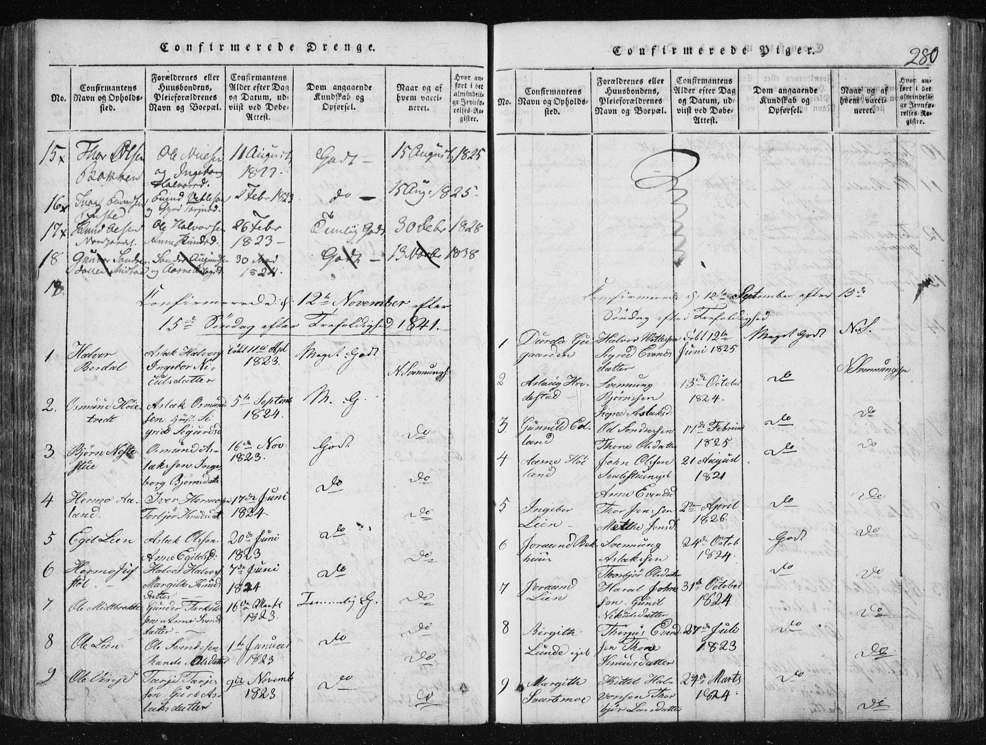 Vinje kirkebøker, SAKO/A-312/F/Fa/L0003: Parish register (official) no. I 3, 1814-1843, p. 280