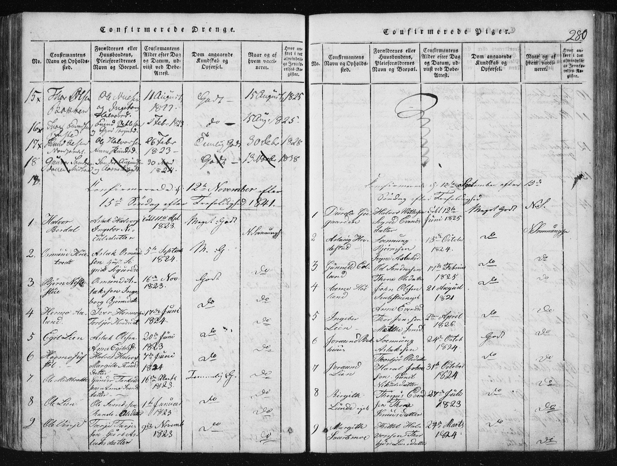 Vinje kirkebøker, AV/SAKO-A-312/F/Fa/L0003: Parish register (official) no. I 3, 1814-1843, p. 280