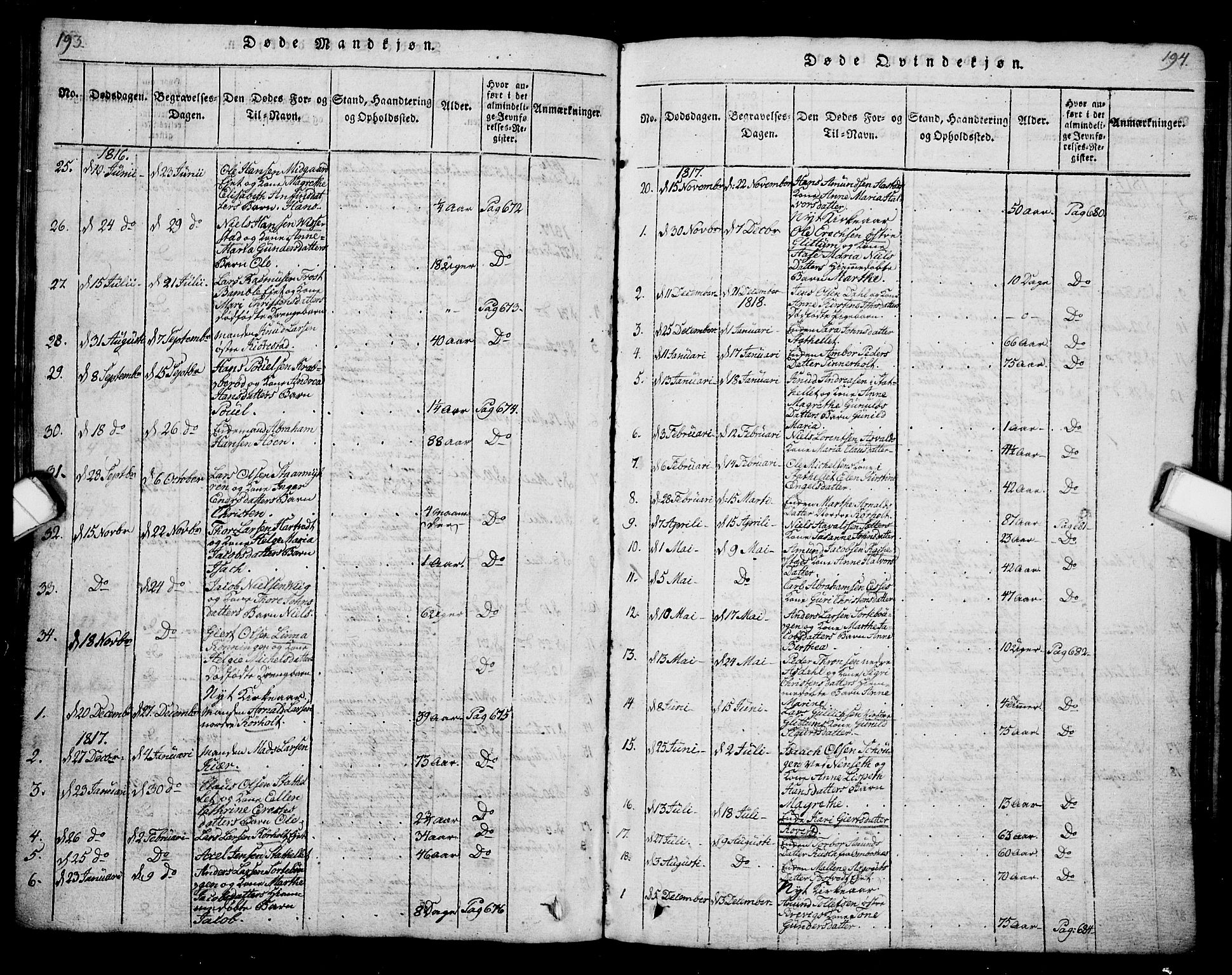 Bamble kirkebøker, SAKO/A-253/G/Ga/L0005: Parish register (copy) no. I 5, 1814-1855, p. 193-194