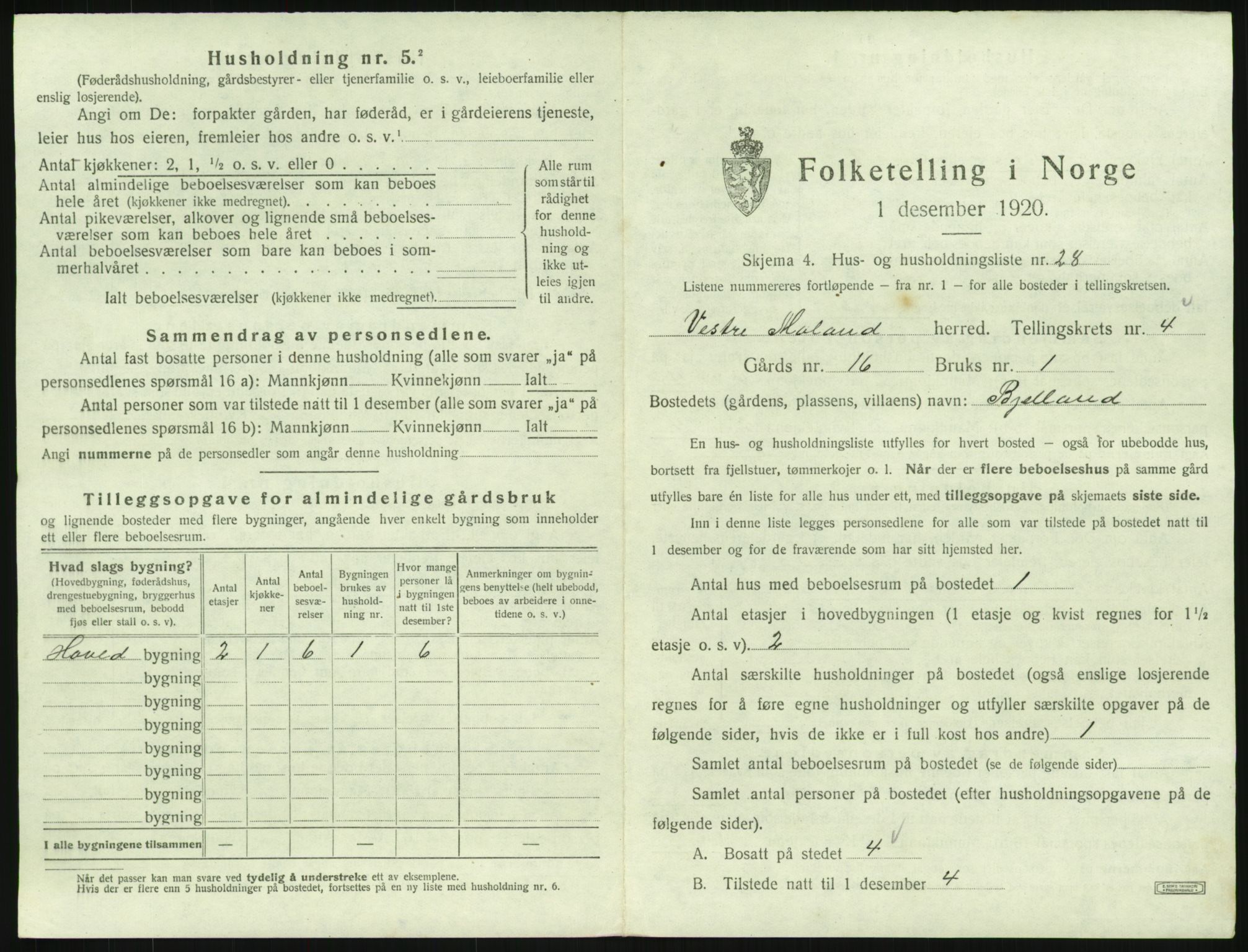 SAK, 1920 census for Vestre Moland, 1920, p. 631