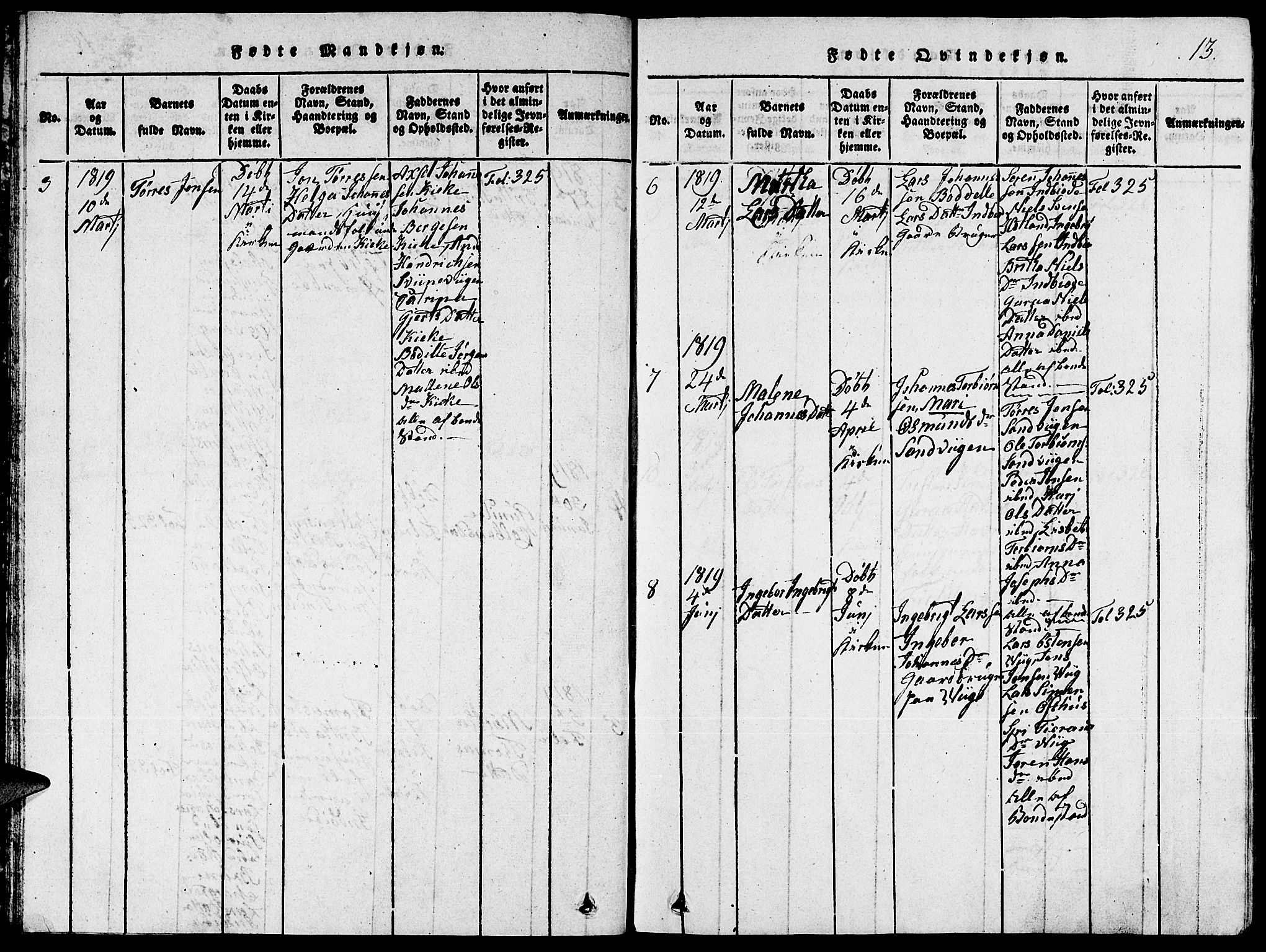 Fjelberg sokneprestembete, SAB/A-75201/H/Hab: Parish register (copy) no. A 1, 1816-1823, p. 13