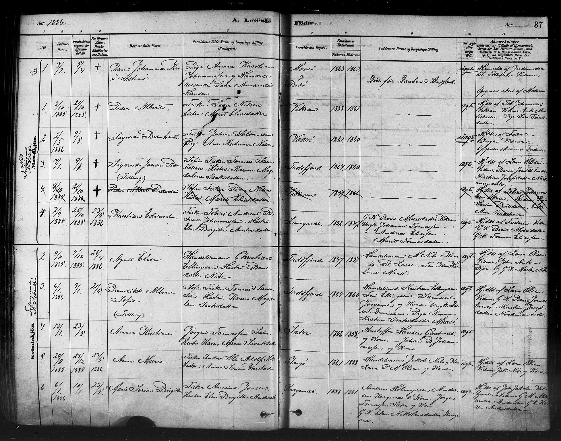 Måsøy sokneprestkontor, AV/SATØ-S-1348/H/Ha/L0004kirke: Parish register (official) no. 4, 1878-1891, p. 37