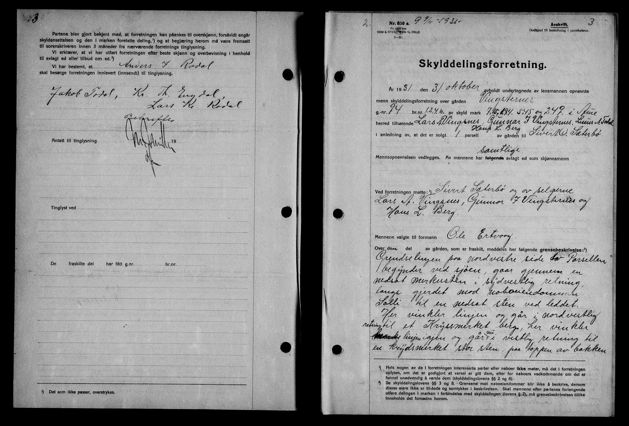 Nordmøre sorenskriveri, AV/SAT-A-4132/1/2/2Ca: Mortgage book no. 64, 1931-1932, Deed date: 09.11.1931