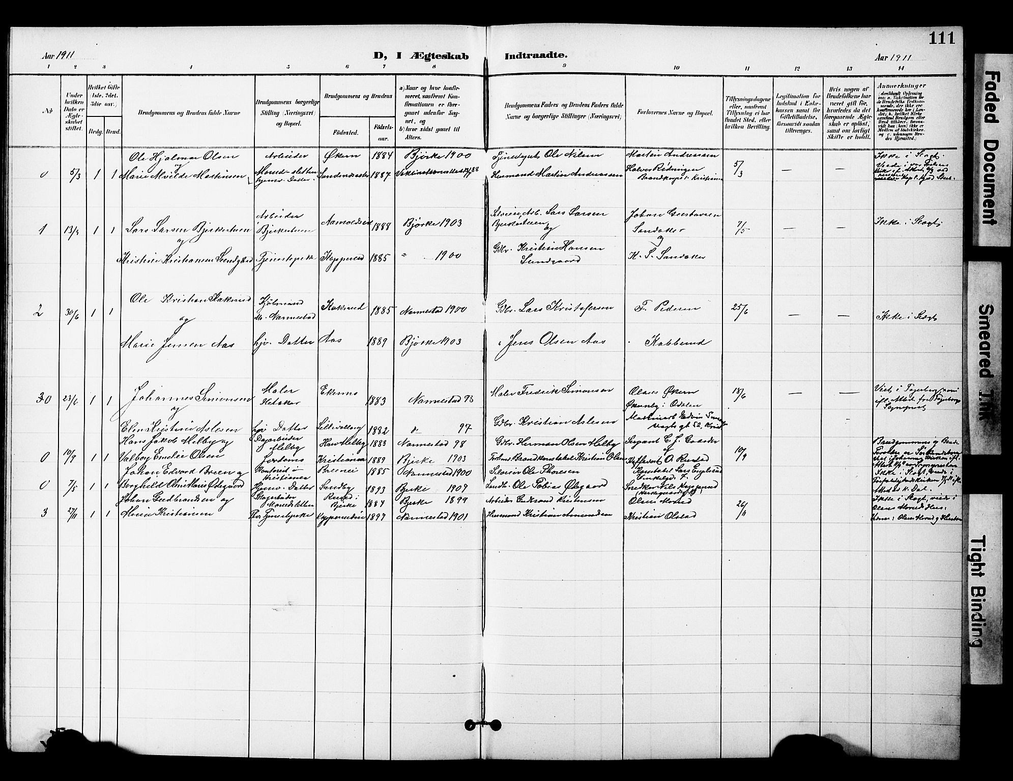 Nannestad prestekontor Kirkebøker, SAO/A-10414a/G/Gc/L0001: Parish register (copy) no. III 1, 1901-1916, p. 111