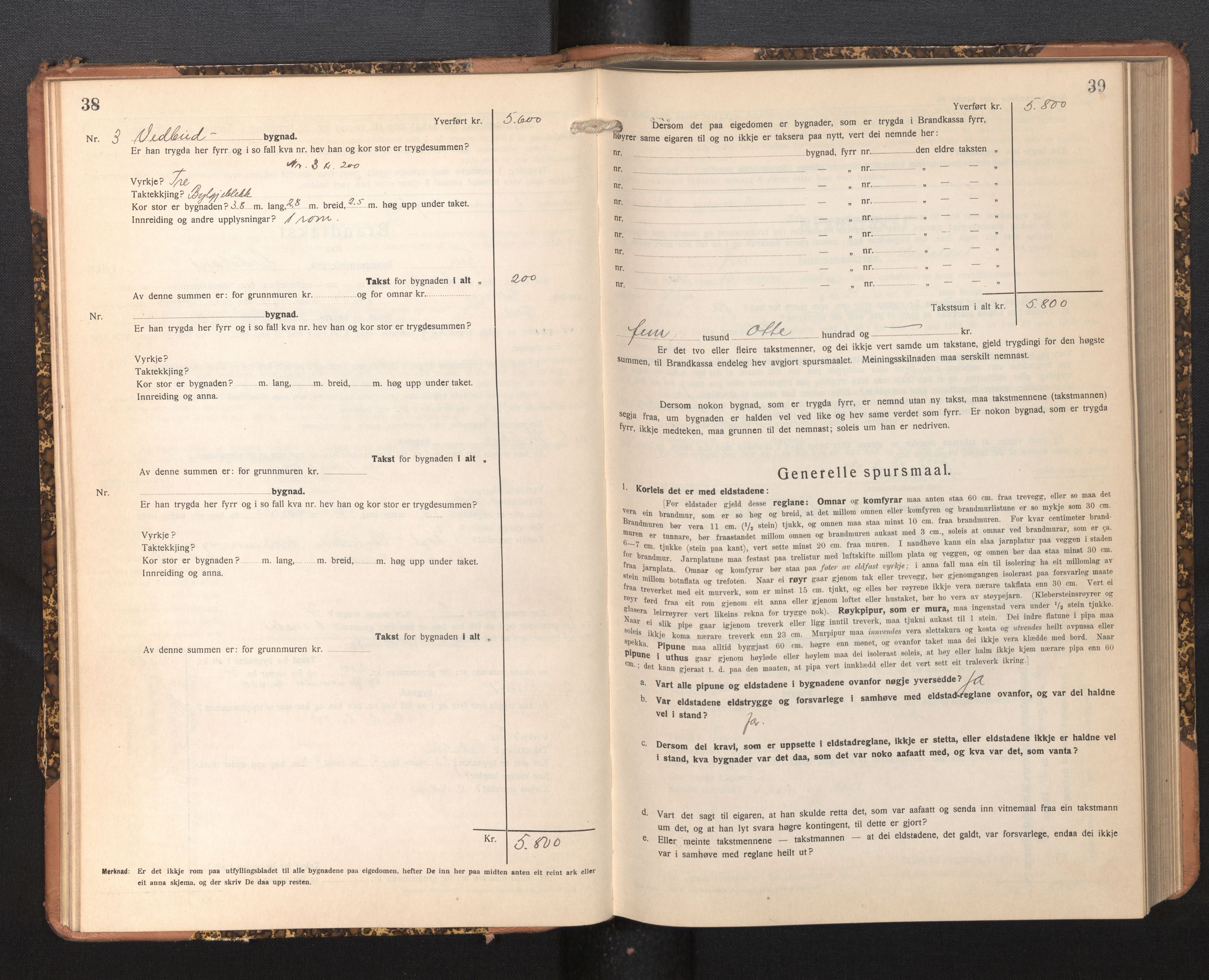 Lensmannen i Fjell, AV/SAB-A-32301/0012/L0006: Branntakstprotokoll, skjematakst, 1931-1945, p. 38-39