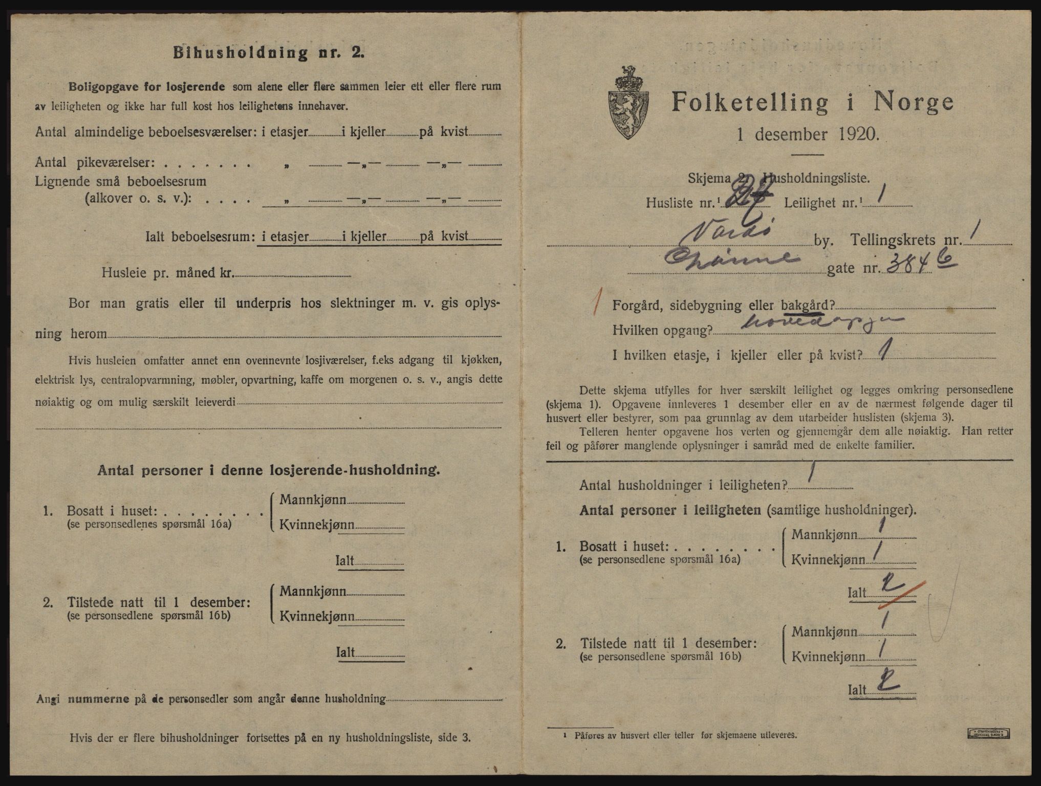 SATØ, 1920 census for Vardø, 1920, p. 1047