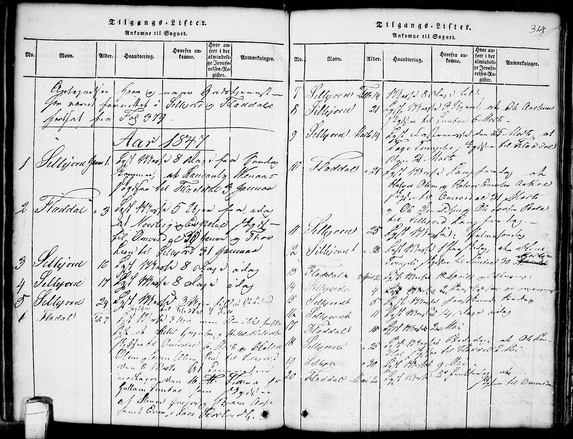 Seljord kirkebøker, SAKO/A-20/G/Gb/L0002: Parish register (copy) no. II 2, 1815-1854, p. 314
