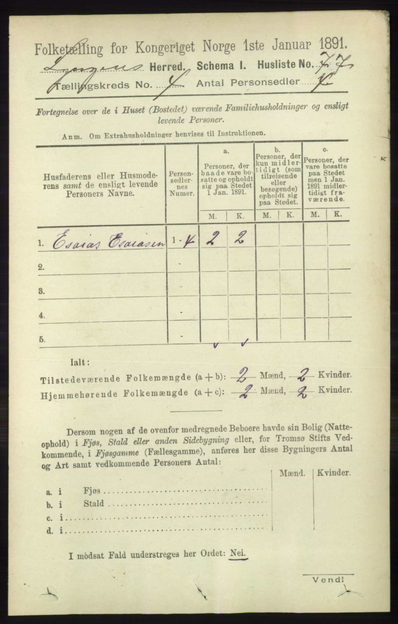 RA, 1891 census for 1938 Lyngen, 1891, p. 3663