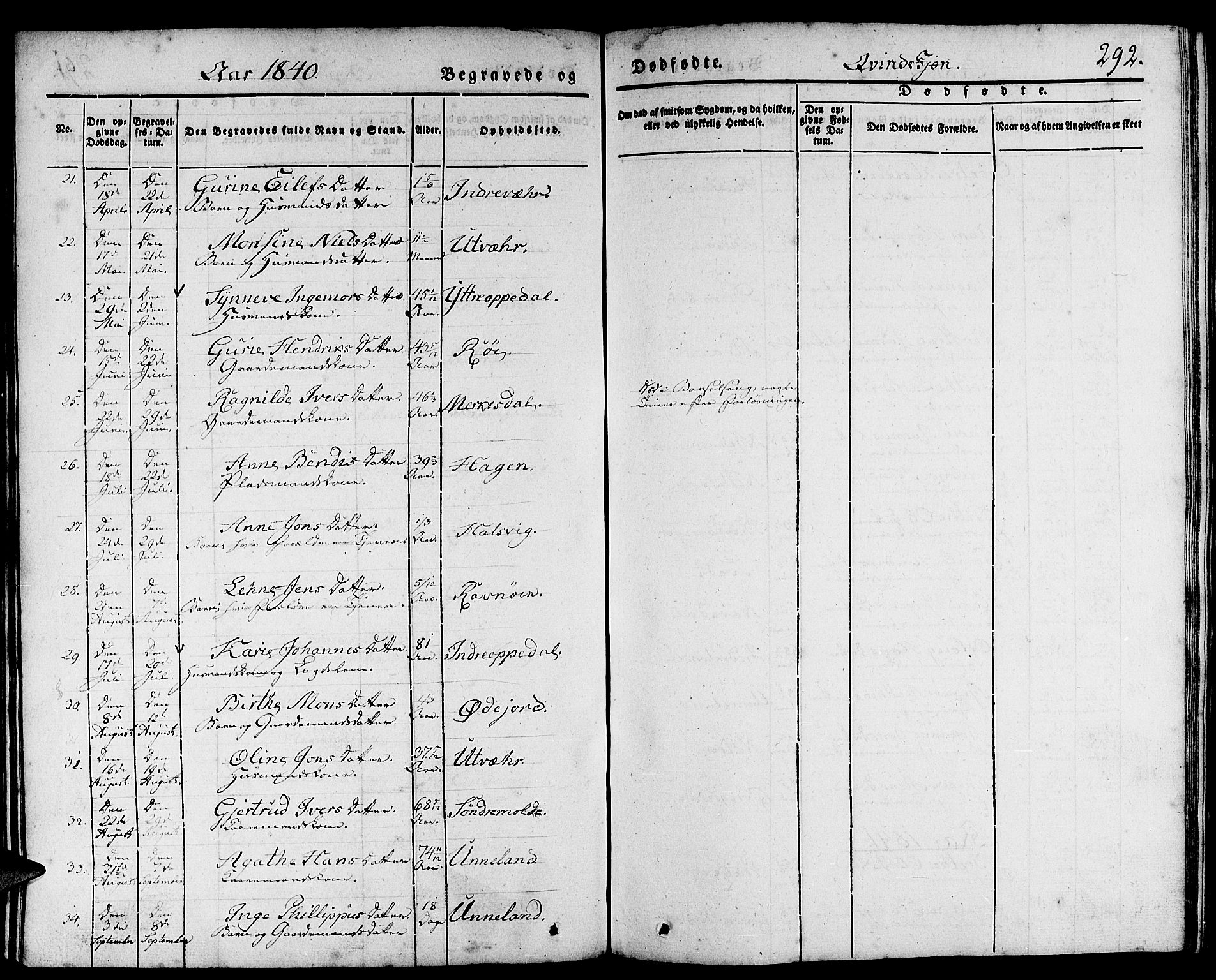 Gulen sokneprestembete, AV/SAB-A-80201/H/Haa/Haaa/L0020: Parish register (official) no. A 20, 1837-1847, p. 292