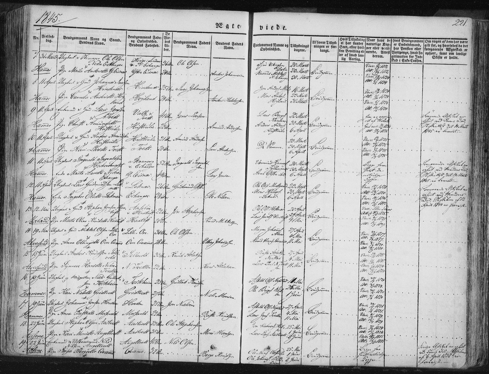 Hamre sokneprestembete, SAB/A-75501/H/Ha/Haa/Haaa/L0012: Parish register (official) no. A 12, 1834-1845, p. 221
