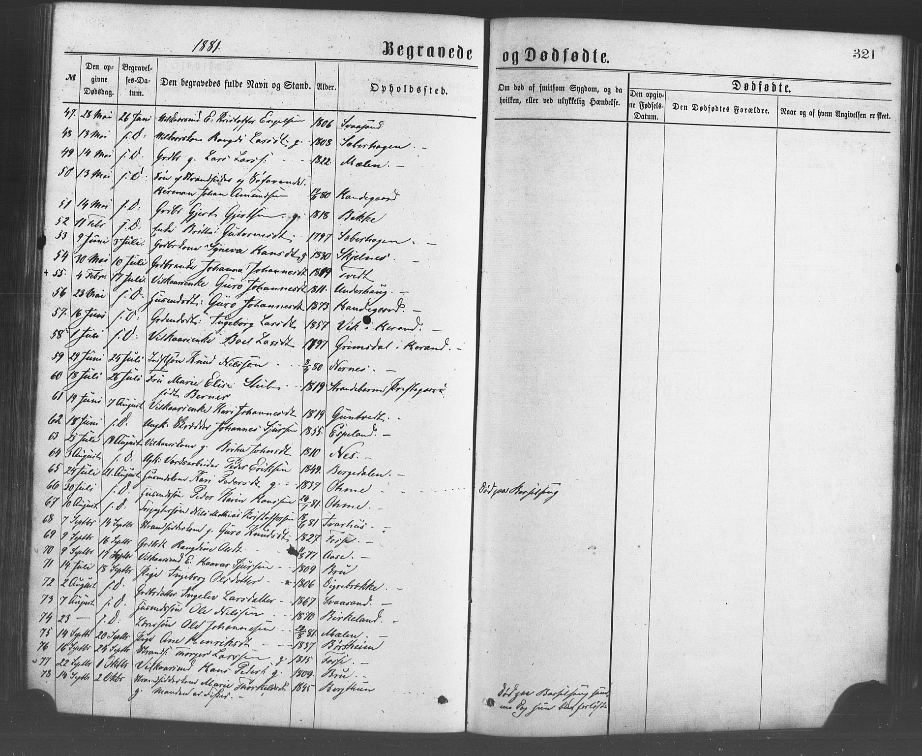 Strandebarm sokneprestembete, SAB/A-78401/H/Haa: Parish register (official) no. A 9, 1872-1886, p. 321