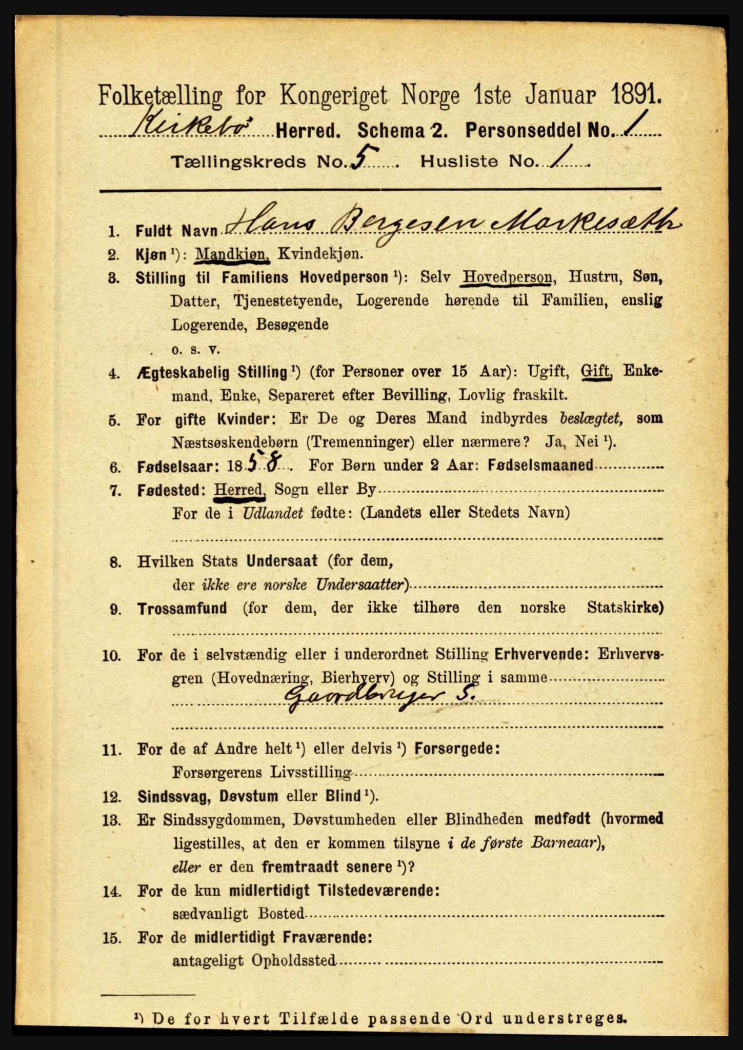 RA, 1891 census for 1416 Kyrkjebø, 1891, p. 1058