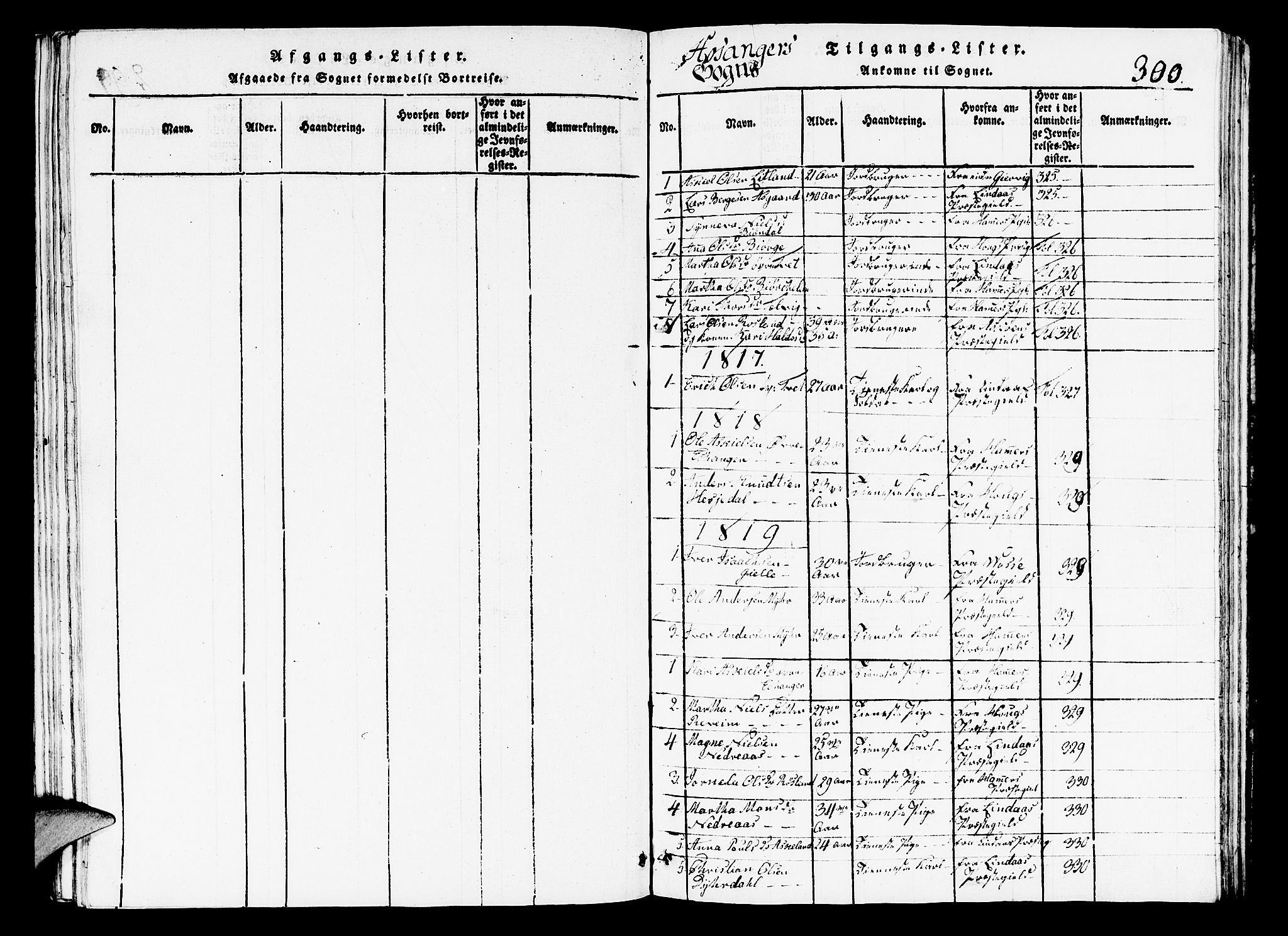 Hosanger sokneprestembete, SAB/A-75801/H/Hab: Parish register (copy) no. A 1 /1, 1816-1856, p. 300