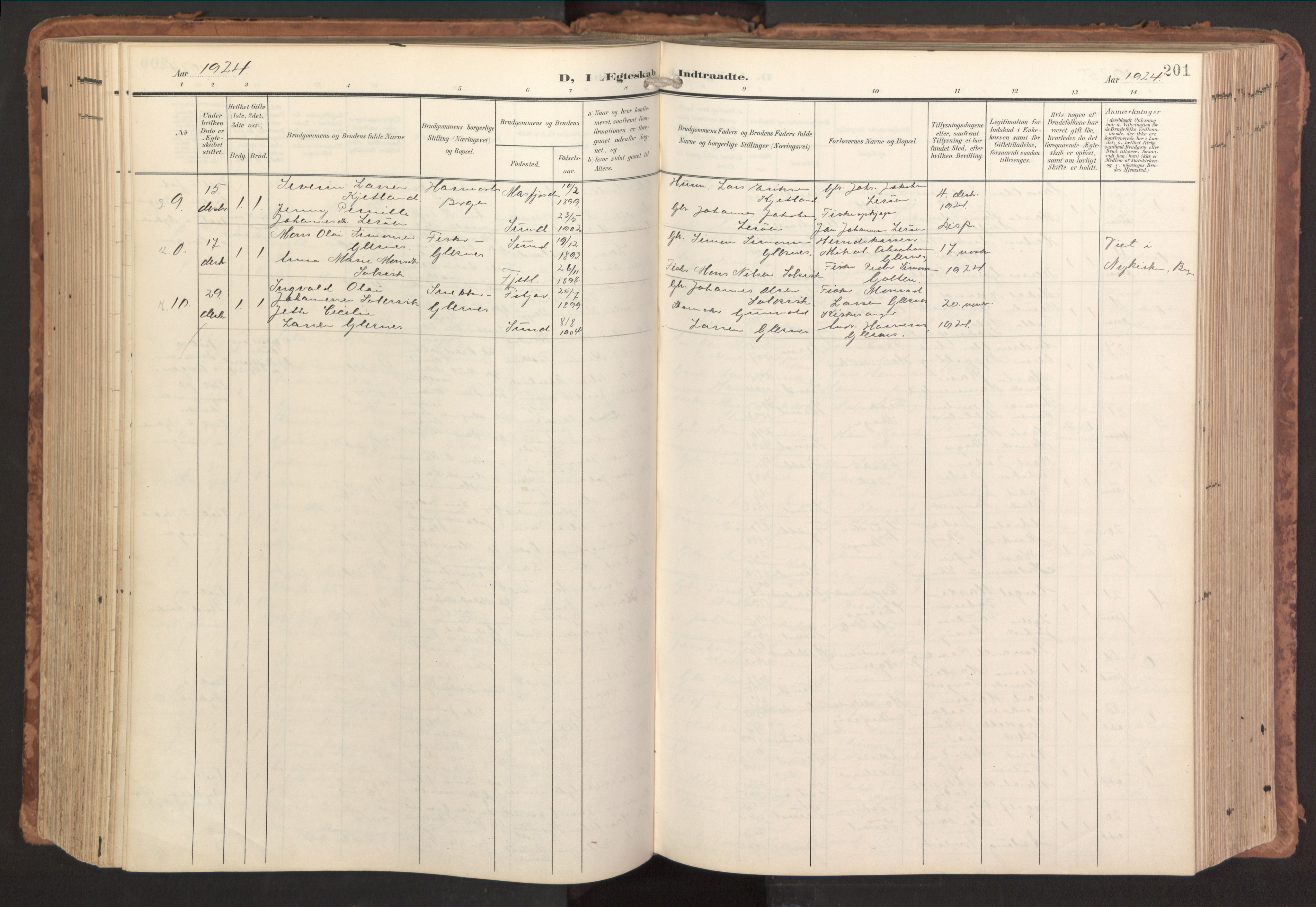 Sund sokneprestembete, SAB/A-99930: Parish register (official) no. B 2, 1907-1926, p. 201