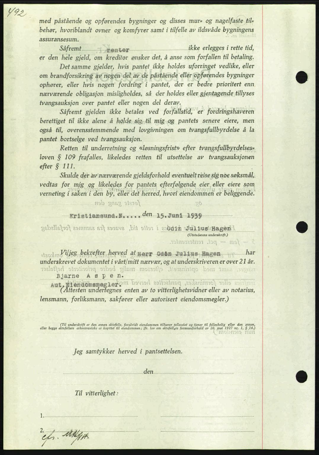 Nordmøre sorenskriveri, AV/SAT-A-4132/1/2/2Ca: Mortgage book no. B85, 1939-1939, Diary no: : 1742/1939