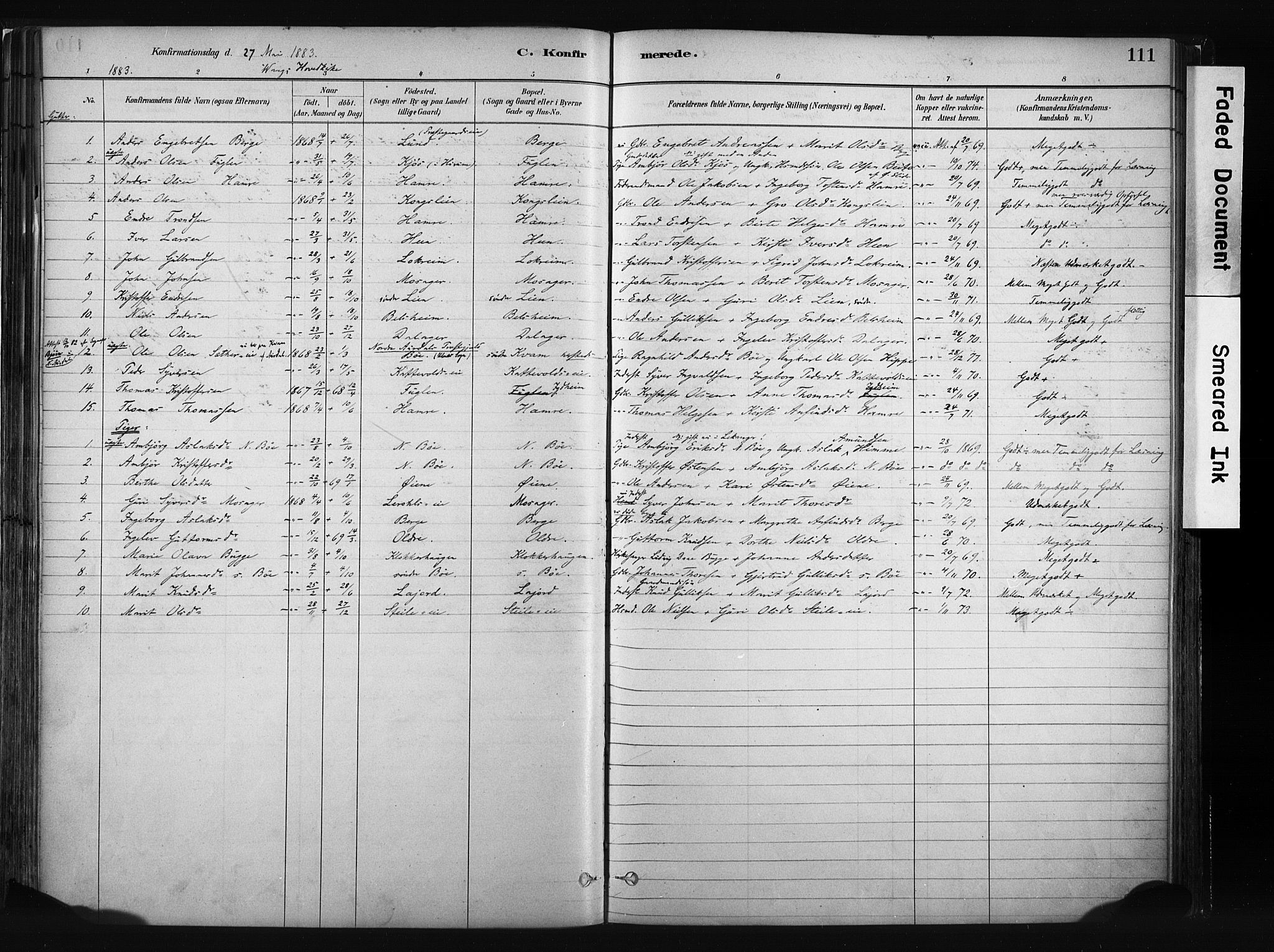 Vang prestekontor, Valdres, SAH/PREST-140/H/Ha/L0008: Parish register (official) no. 8, 1882-1910, p. 111