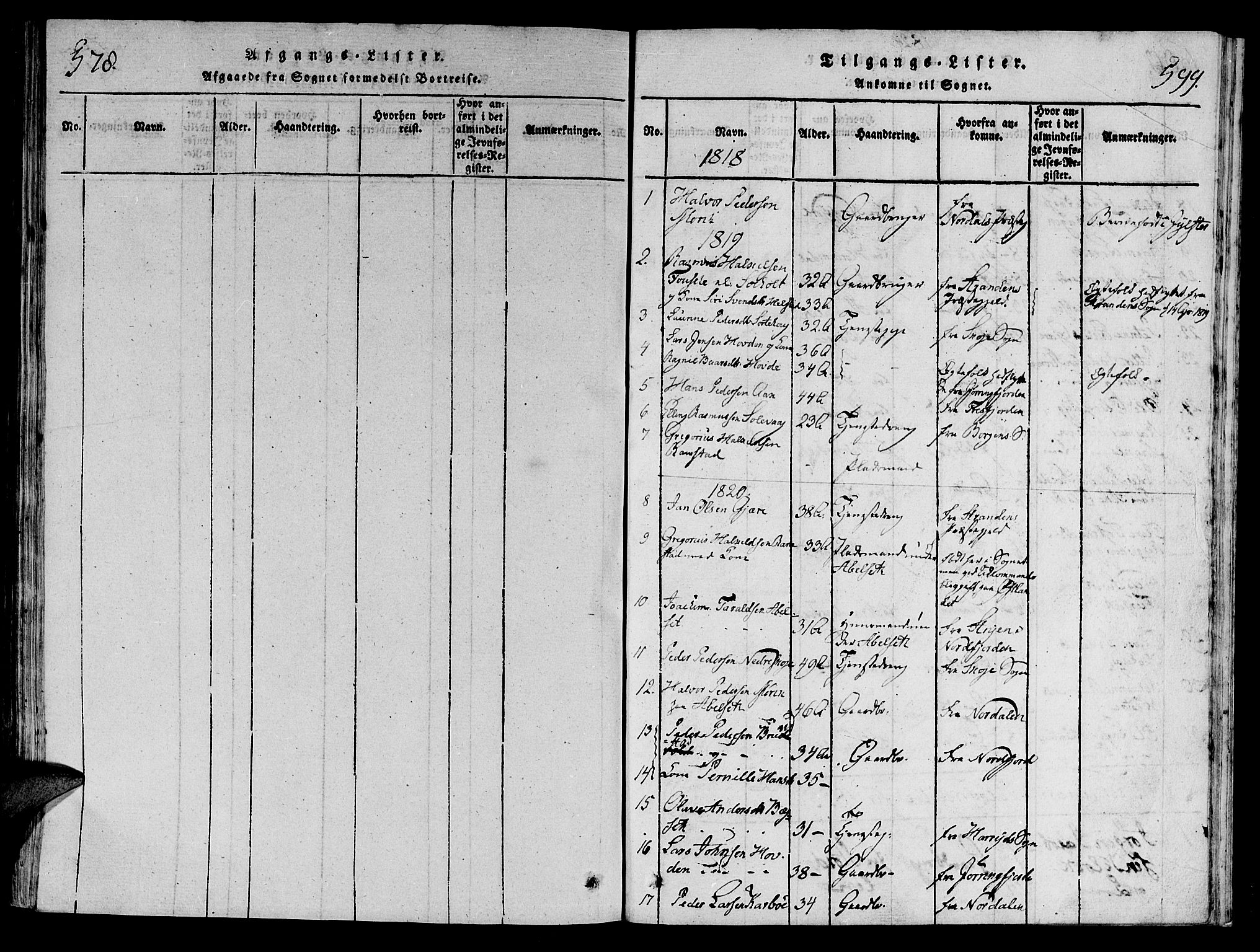 Ministerialprotokoller, klokkerbøker og fødselsregistre - Møre og Romsdal, SAT/A-1454/522/L0310: Parish register (official) no. 522A05, 1816-1832, p. 598-599