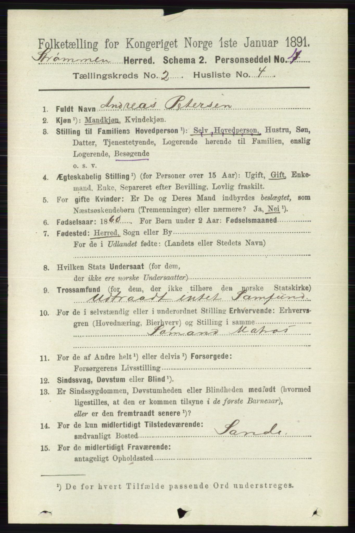 RA, 1891 census for 0711 Strømm, 1891, p. 716