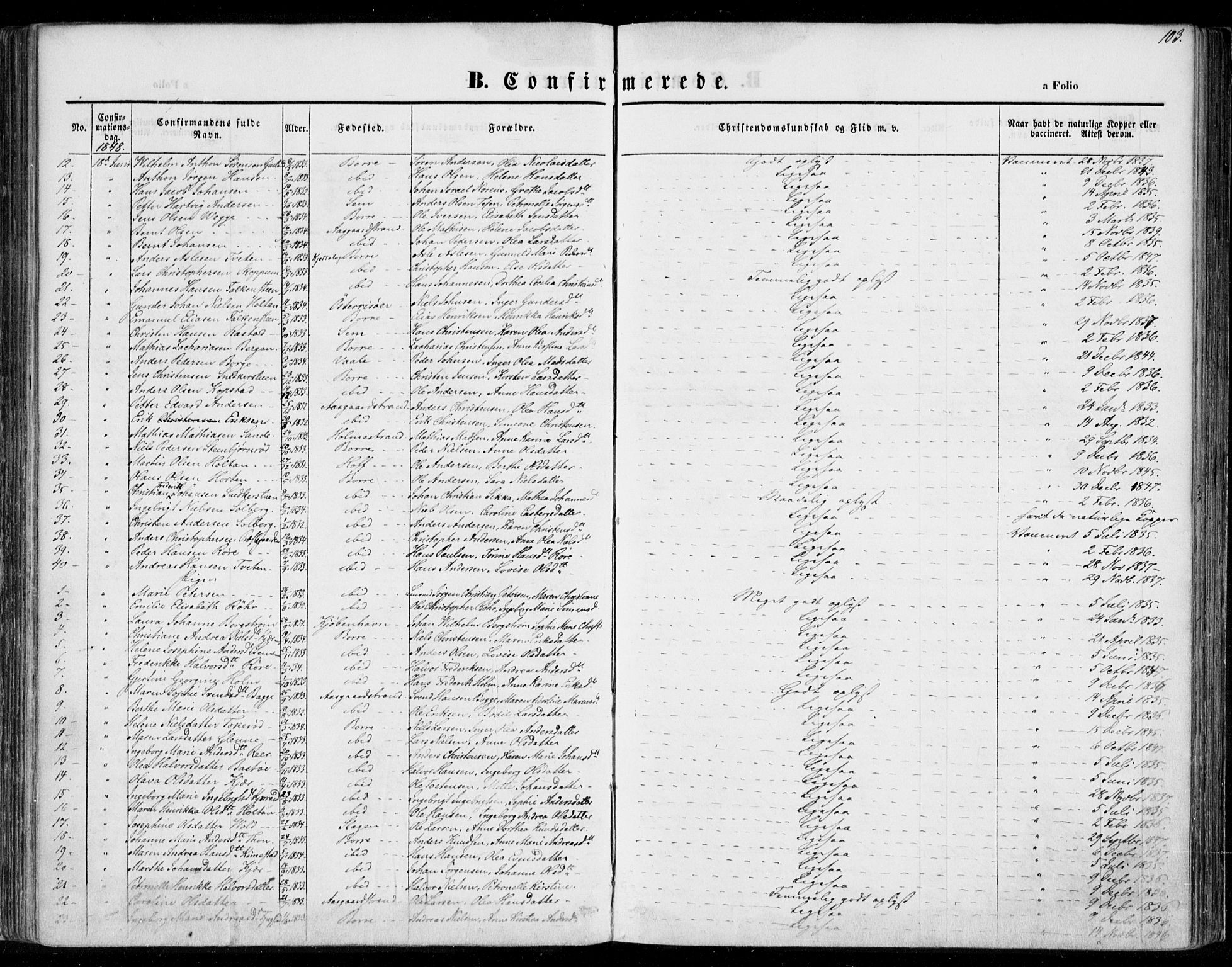 Borre kirkebøker, SAKO/A-338/F/Fa/L0005: Parish register (official) no. I 5, 1845-1851, p. 103