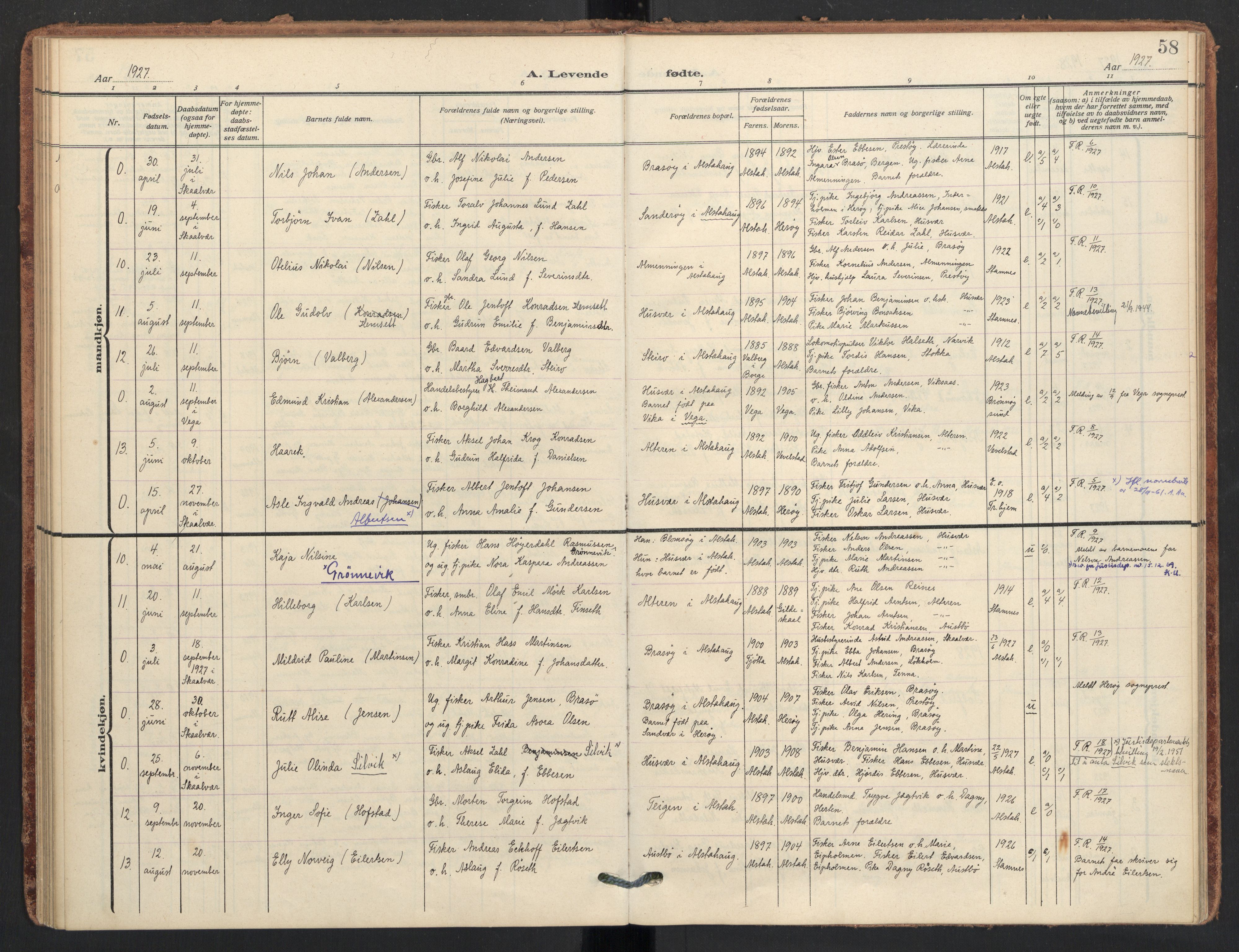 Ministerialprotokoller, klokkerbøker og fødselsregistre - Nordland, AV/SAT-A-1459/830/L0455: Parish register (official) no. 830A19, 1912-1942, p. 58