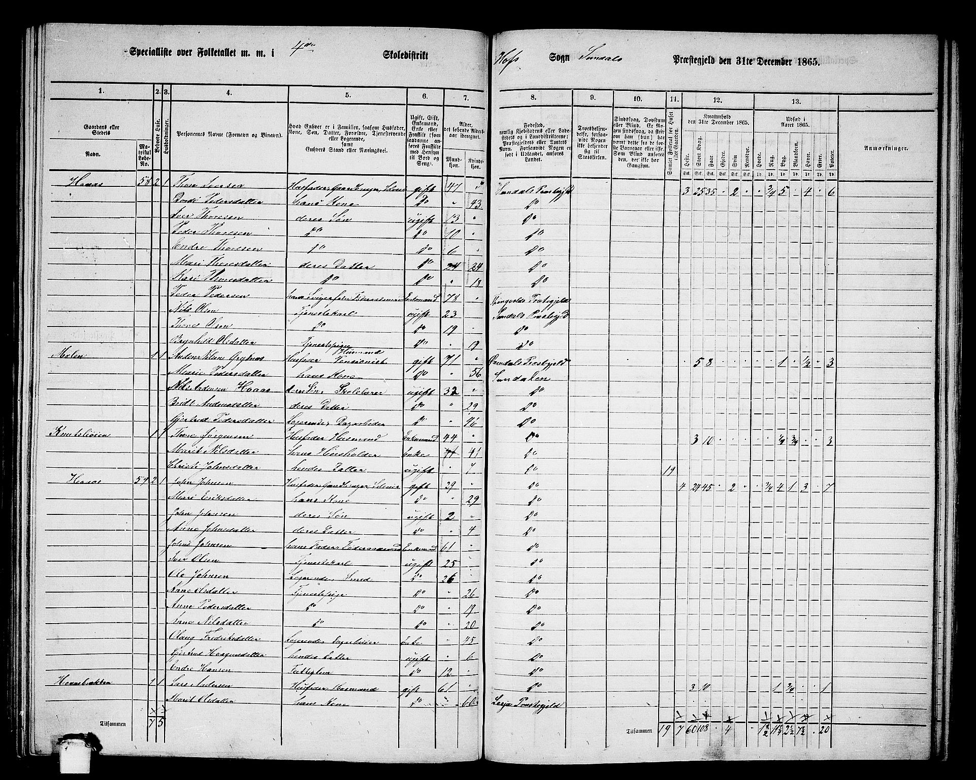 RA, 1865 census for Sunndal, 1865, p. 55