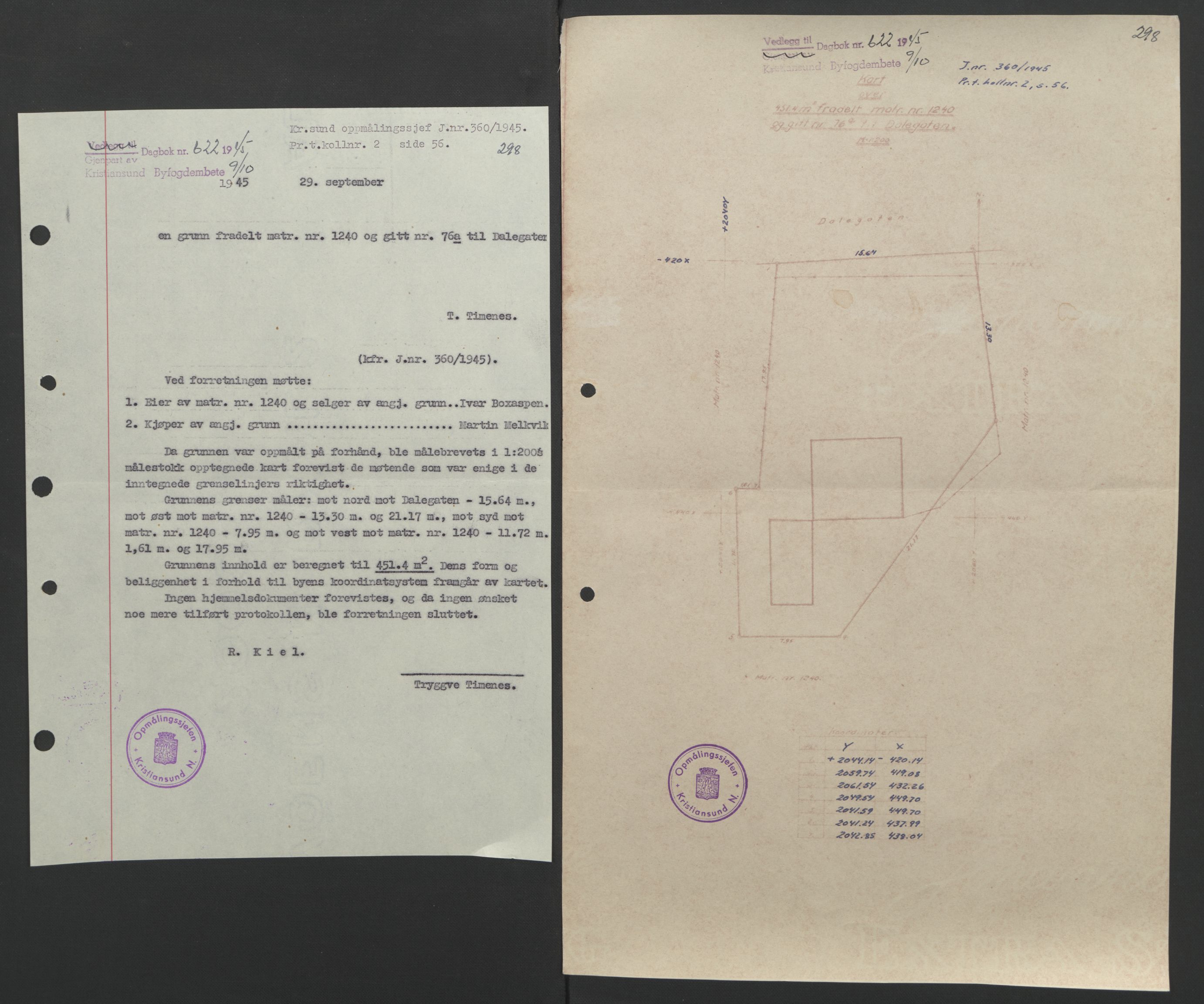 Kristiansund byfogd, AV/SAT-A-4587/A/27: Mortgage book no. 37, 1942-1945, Diary no: : 622/1945