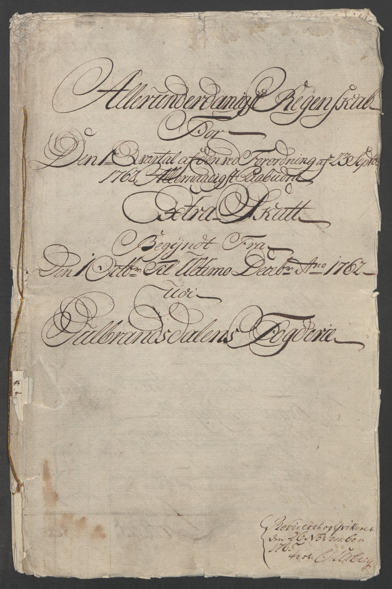 Rentekammeret inntil 1814, Reviderte regnskaper, Fogderegnskap, RA/EA-4092/R17/L1266: Ekstraskatten Gudbrandsdal, 1762-1766, p. 5