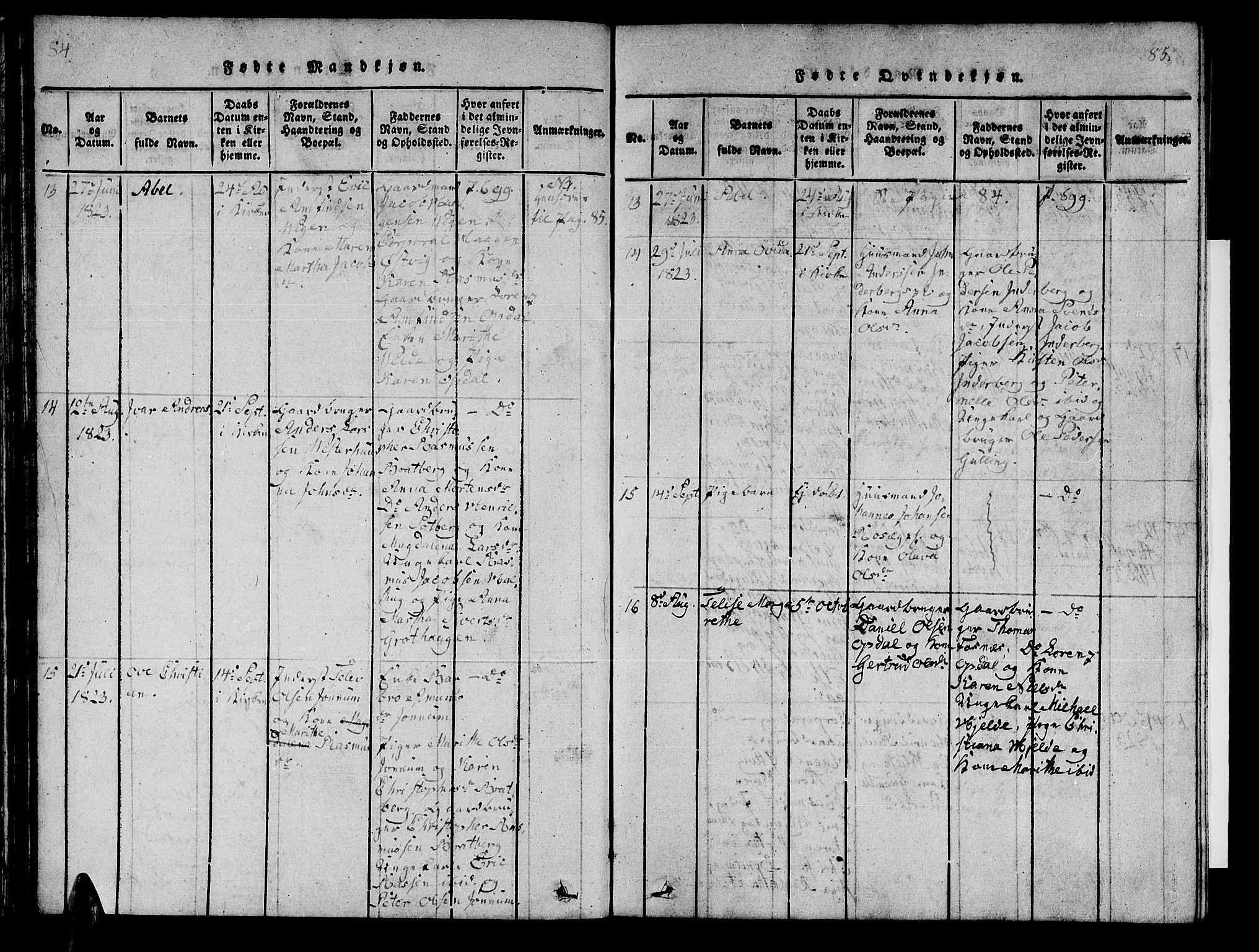 Ministerialprotokoller, klokkerbøker og fødselsregistre - Nord-Trøndelag, AV/SAT-A-1458/741/L0400: Parish register (copy) no. 741C01, 1817-1825, p. 84-85