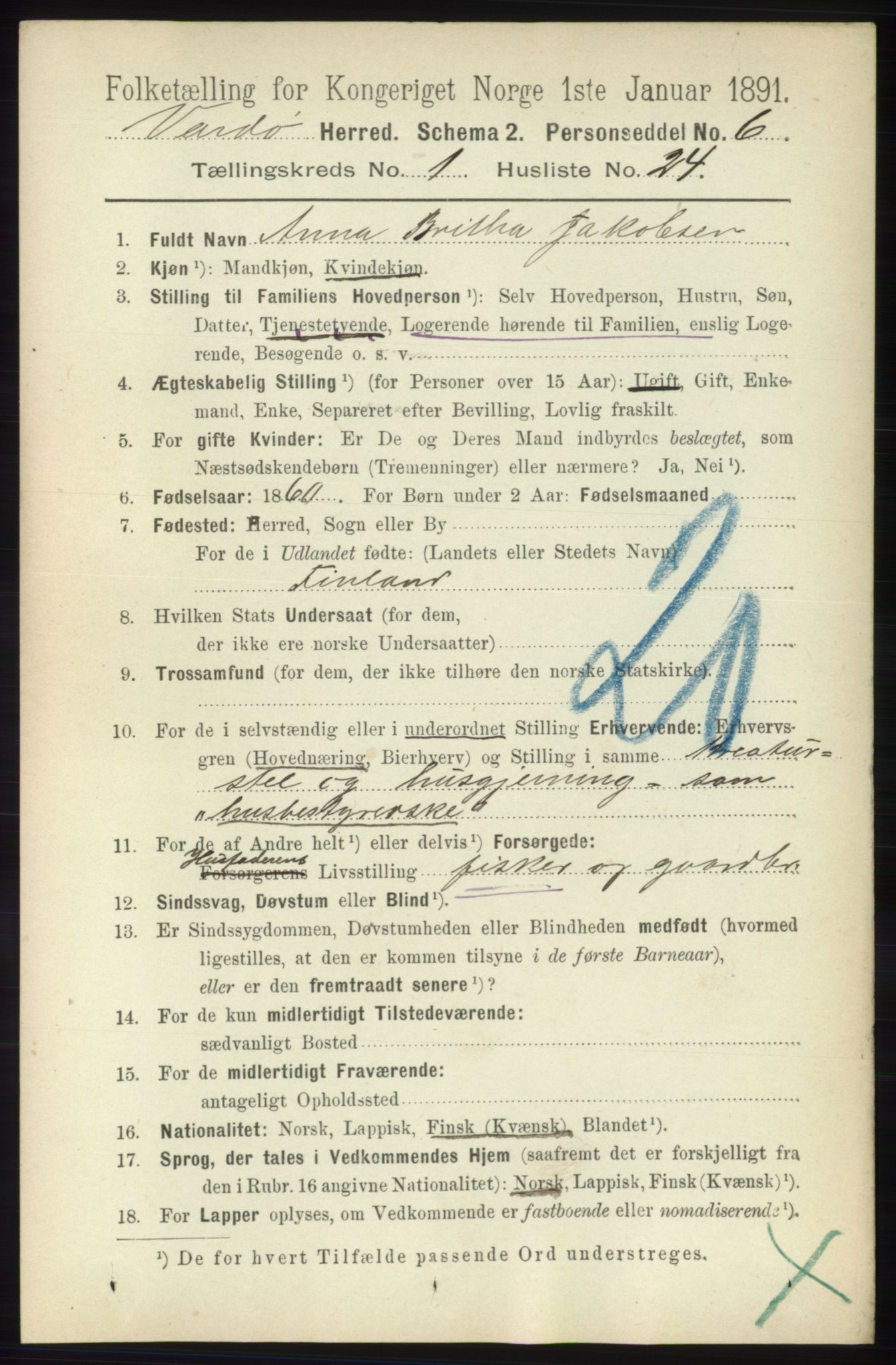 RA, 1891 census for 2028 Vardø, 1891, p. 188