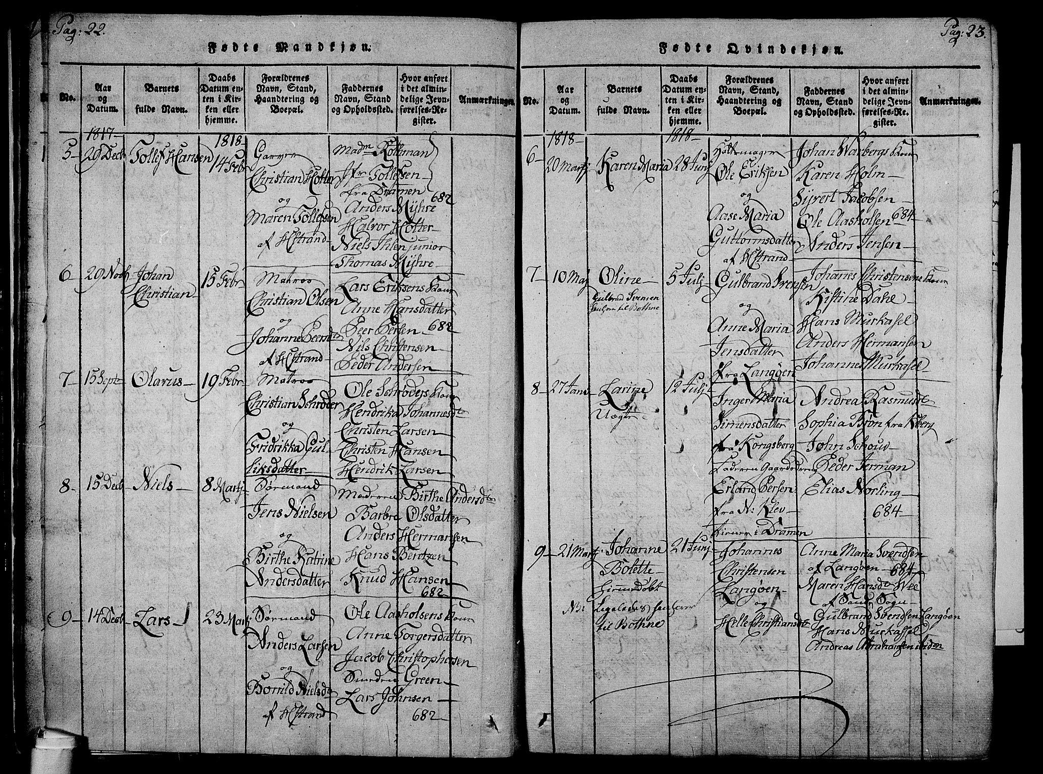 Holmestrand kirkebøker, SAKO/A-346/F/Fa/L0001: Parish register (official) no. 1, 1814-1840, p. 22-23