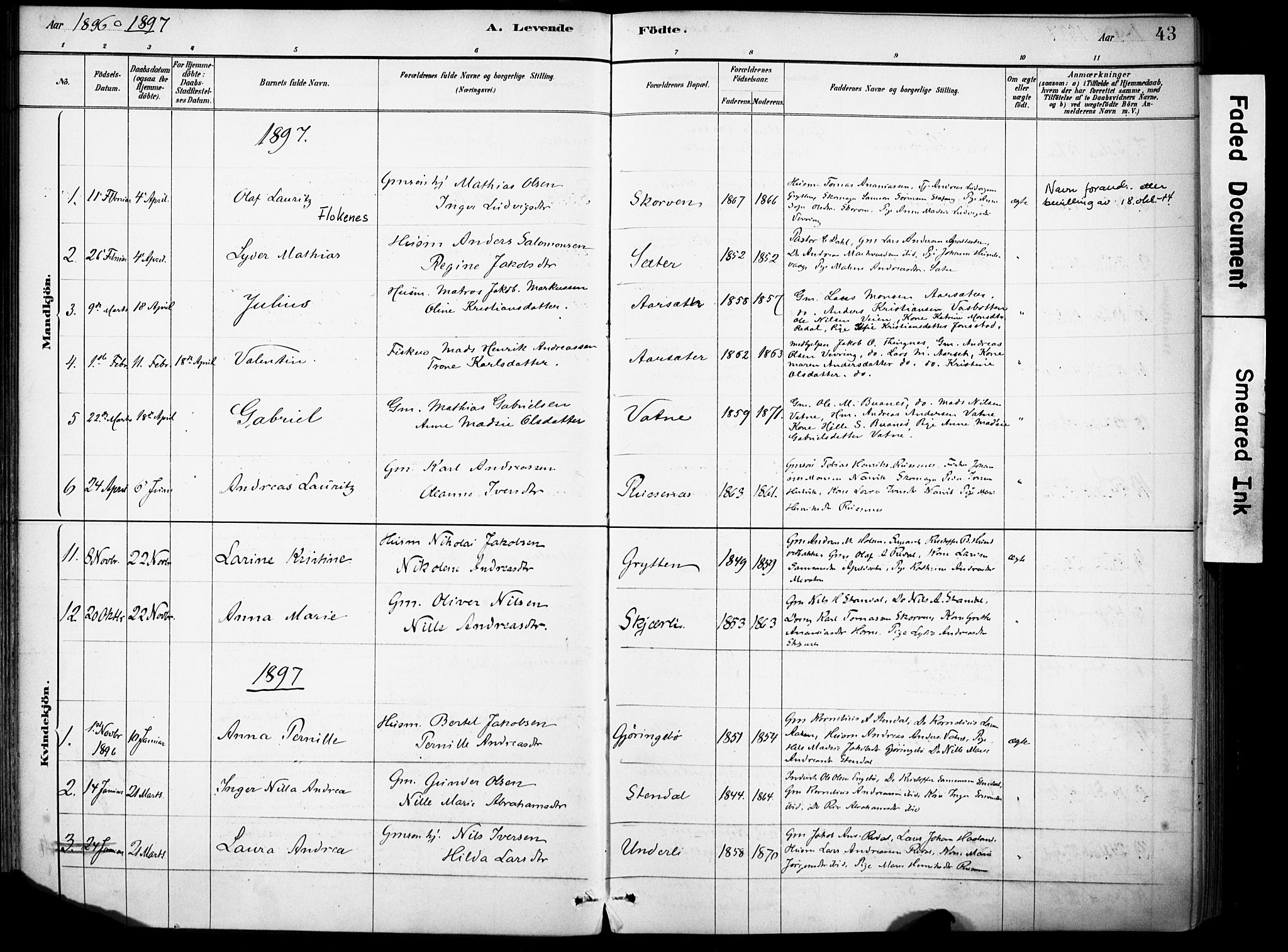 Førde sokneprestembete, AV/SAB-A-79901/H/Haa/Haae/L0001: Parish register (official) no. E 1, 1881-1911, p. 43