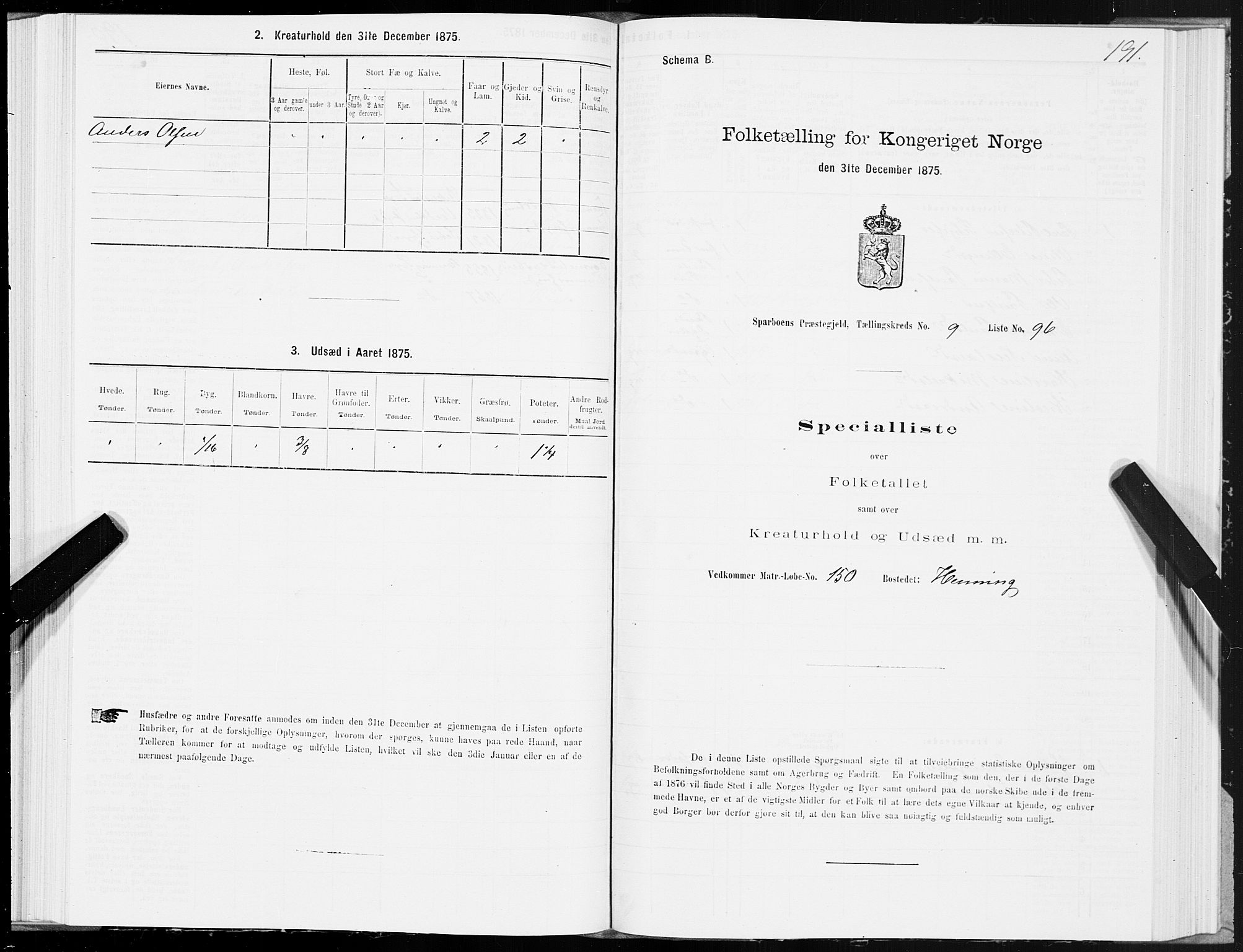 SAT, 1875 census for 1731P Sparbu, 1875, p. 4191