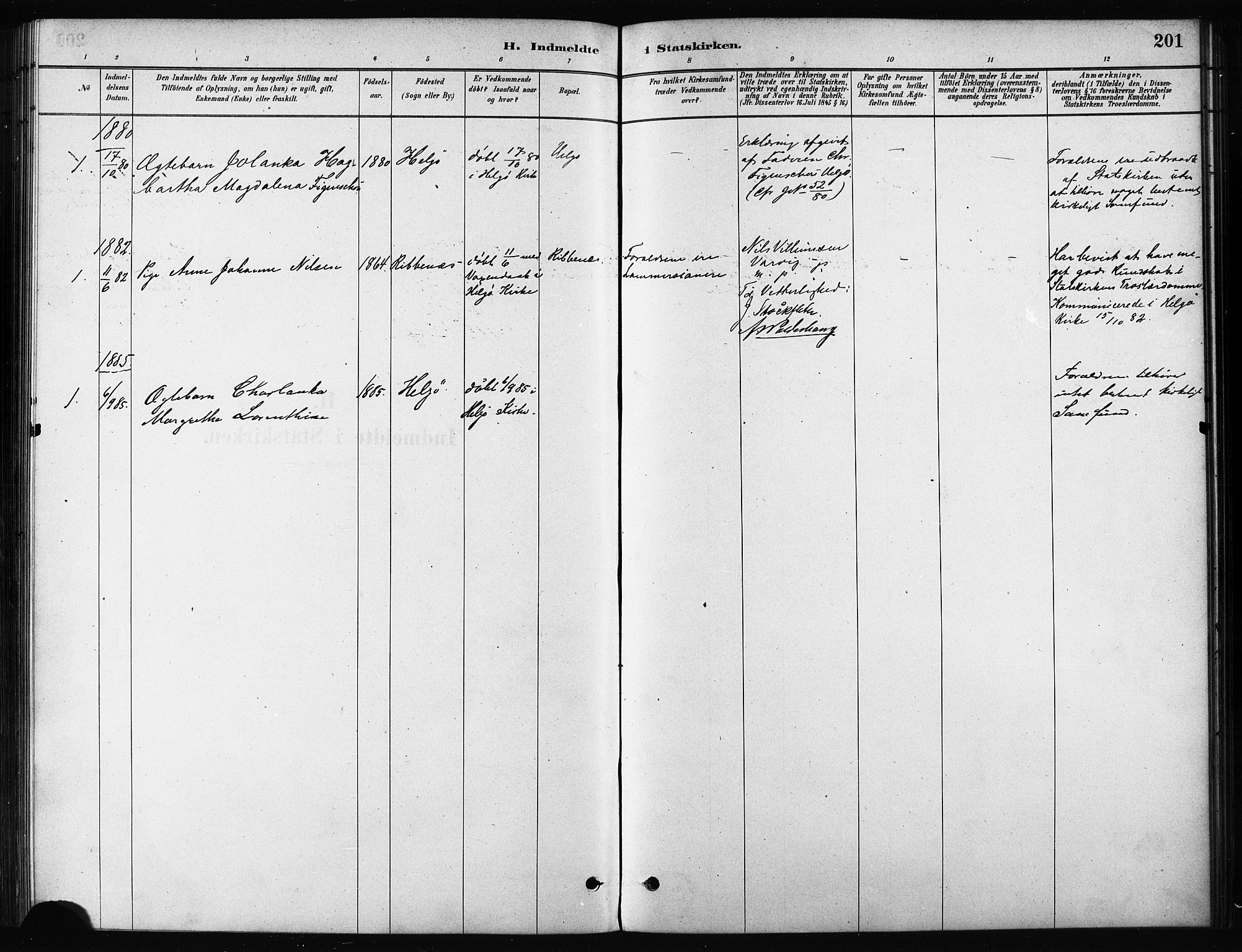 Karlsøy sokneprestembete, SATØ/S-1299/H/Ha/Haa/L0011kirke: Parish register (official) no. 11, 1879-1892, p. 201