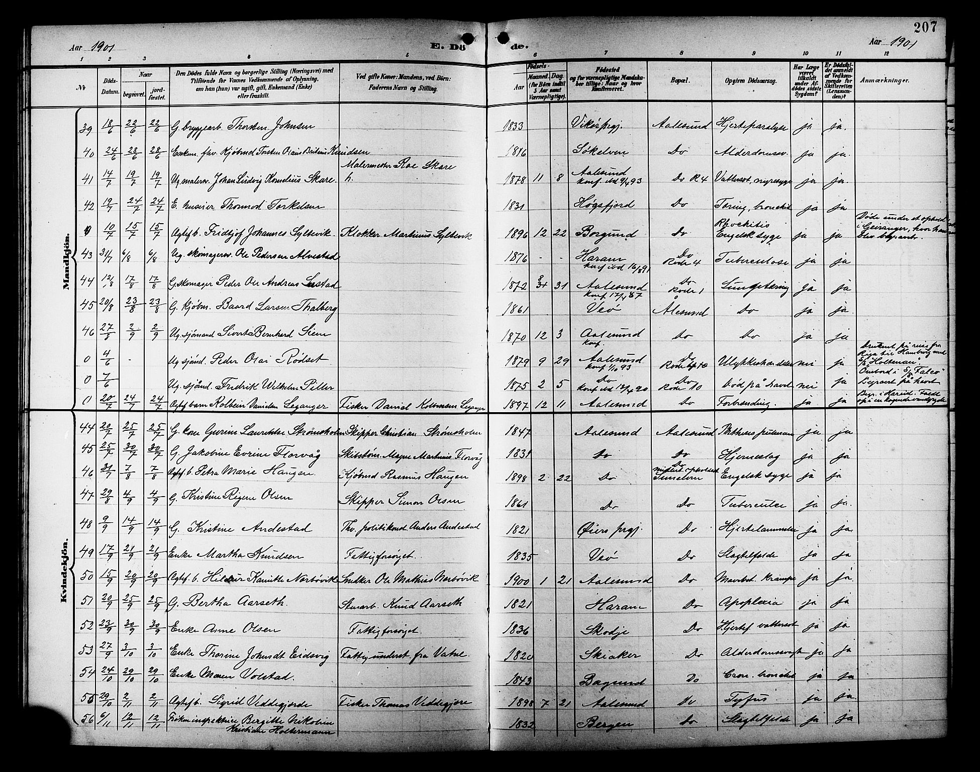 Ministerialprotokoller, klokkerbøker og fødselsregistre - Møre og Romsdal, AV/SAT-A-1454/529/L0469: Parish register (copy) no. 529C06, 1898-1906, p. 207