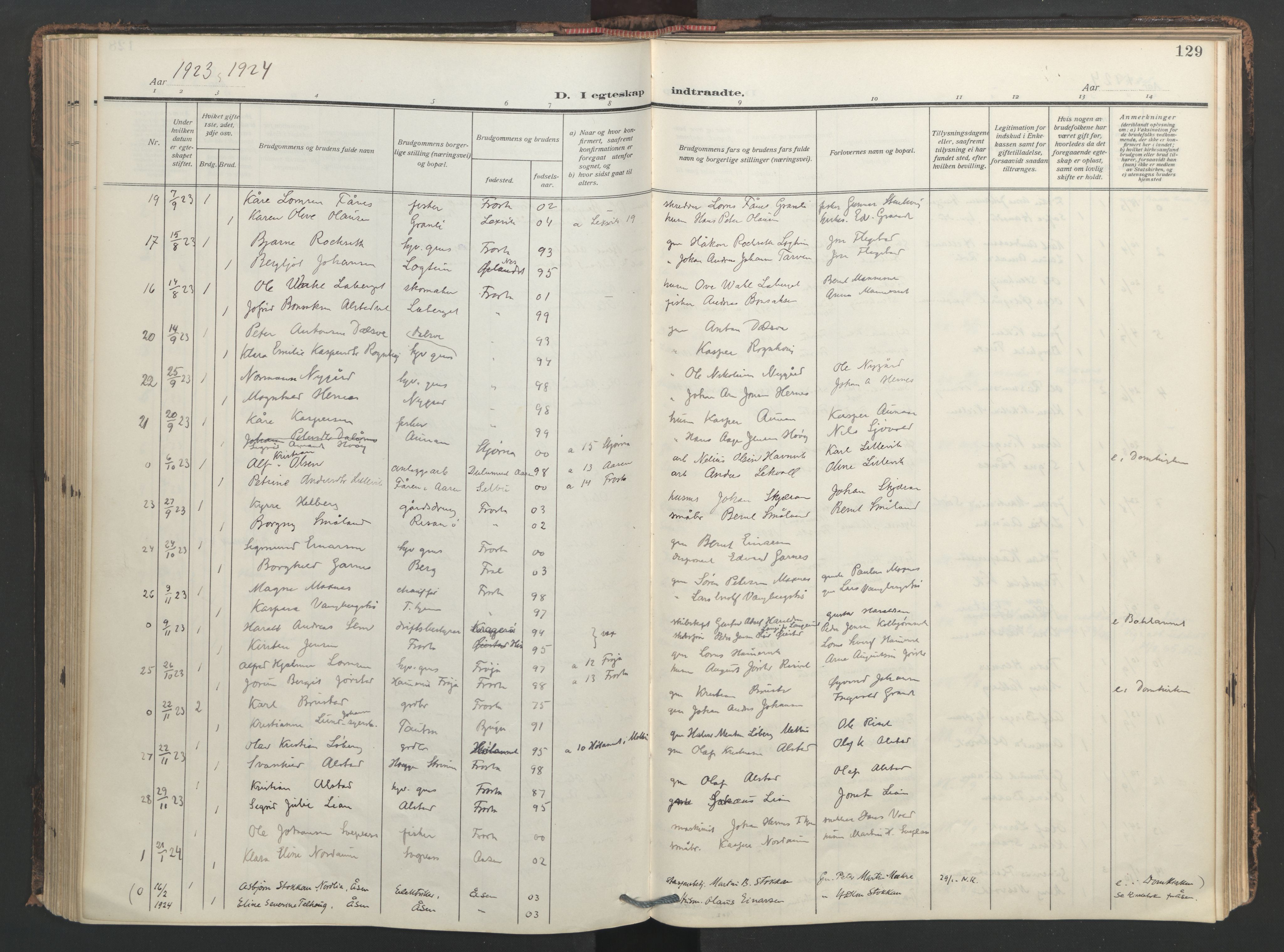 Ministerialprotokoller, klokkerbøker og fødselsregistre - Nord-Trøndelag, SAT/A-1458/713/L0123: Parish register (official) no. 713A12, 1911-1925, p. 129