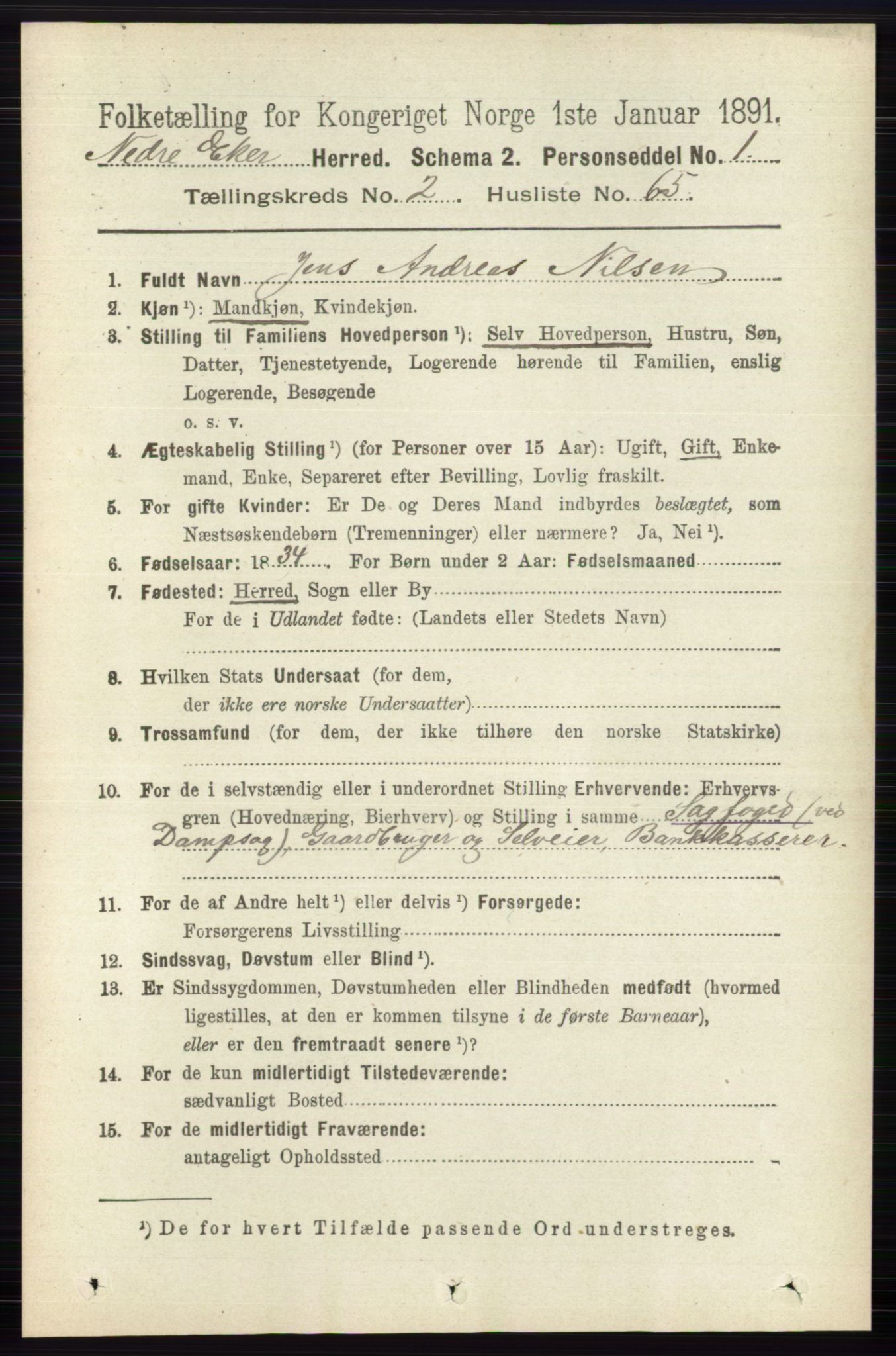 RA, 1891 census for 0625 Nedre Eiker, 1891, p. 890