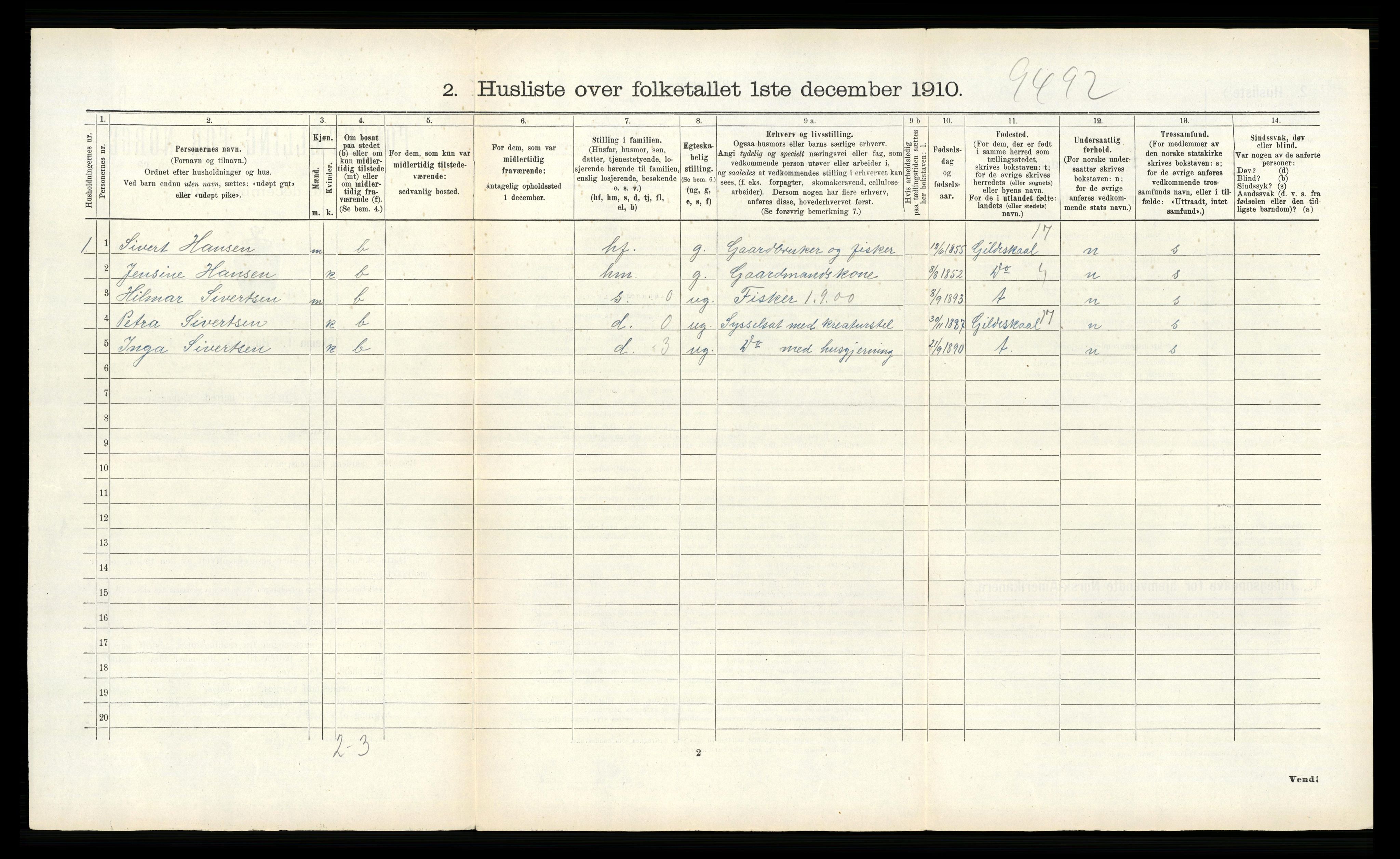 RA, 1910 census for Bodin, 1910, p. 174