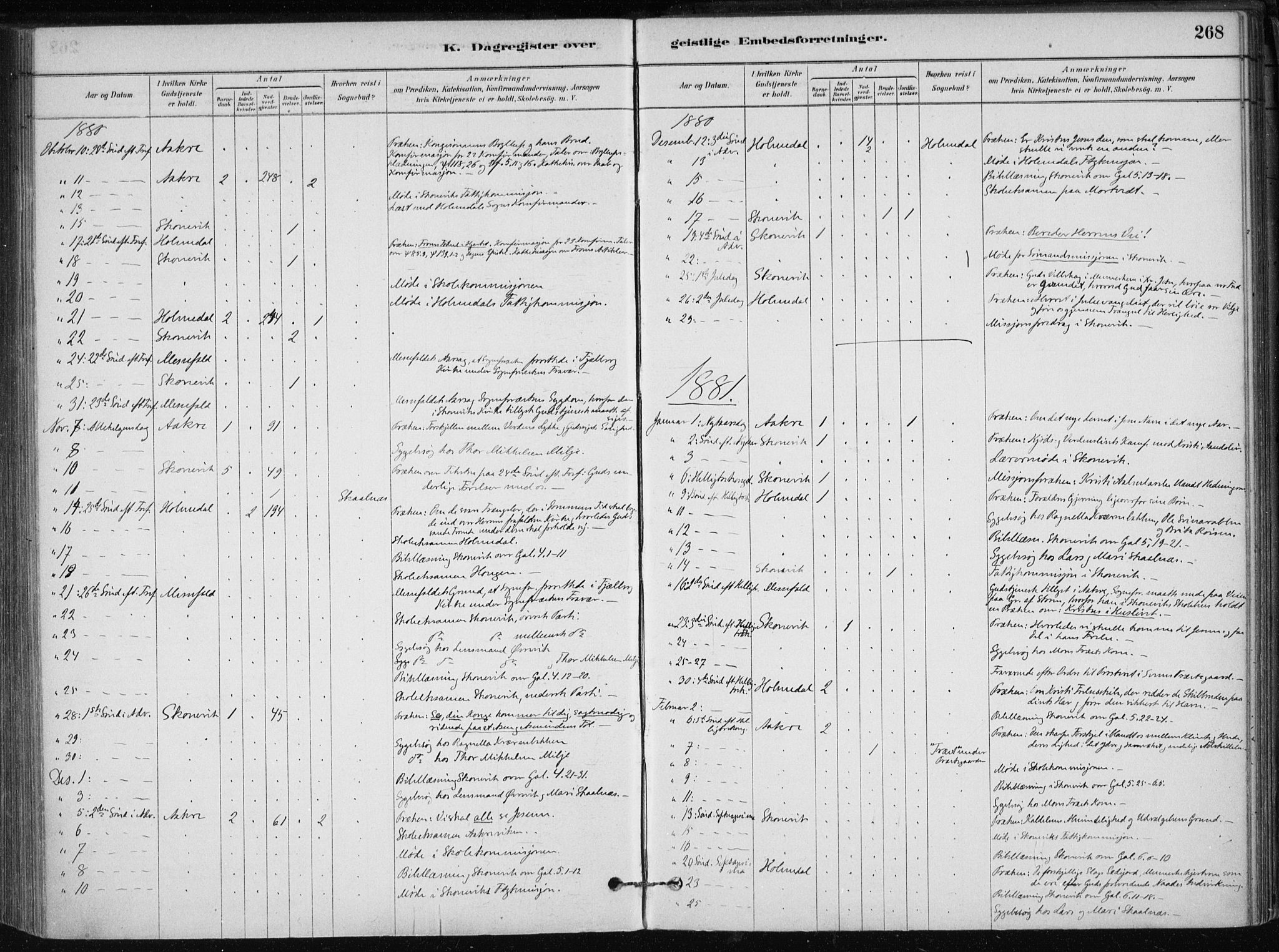 Skånevik sokneprestembete, AV/SAB-A-77801/H/Haa: Parish register (official) no. B 1, 1879-1914, p. 268