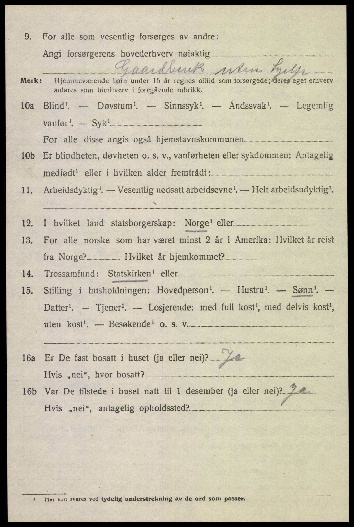 SAK, 1920 census for Gyland, 1920, p. 1049